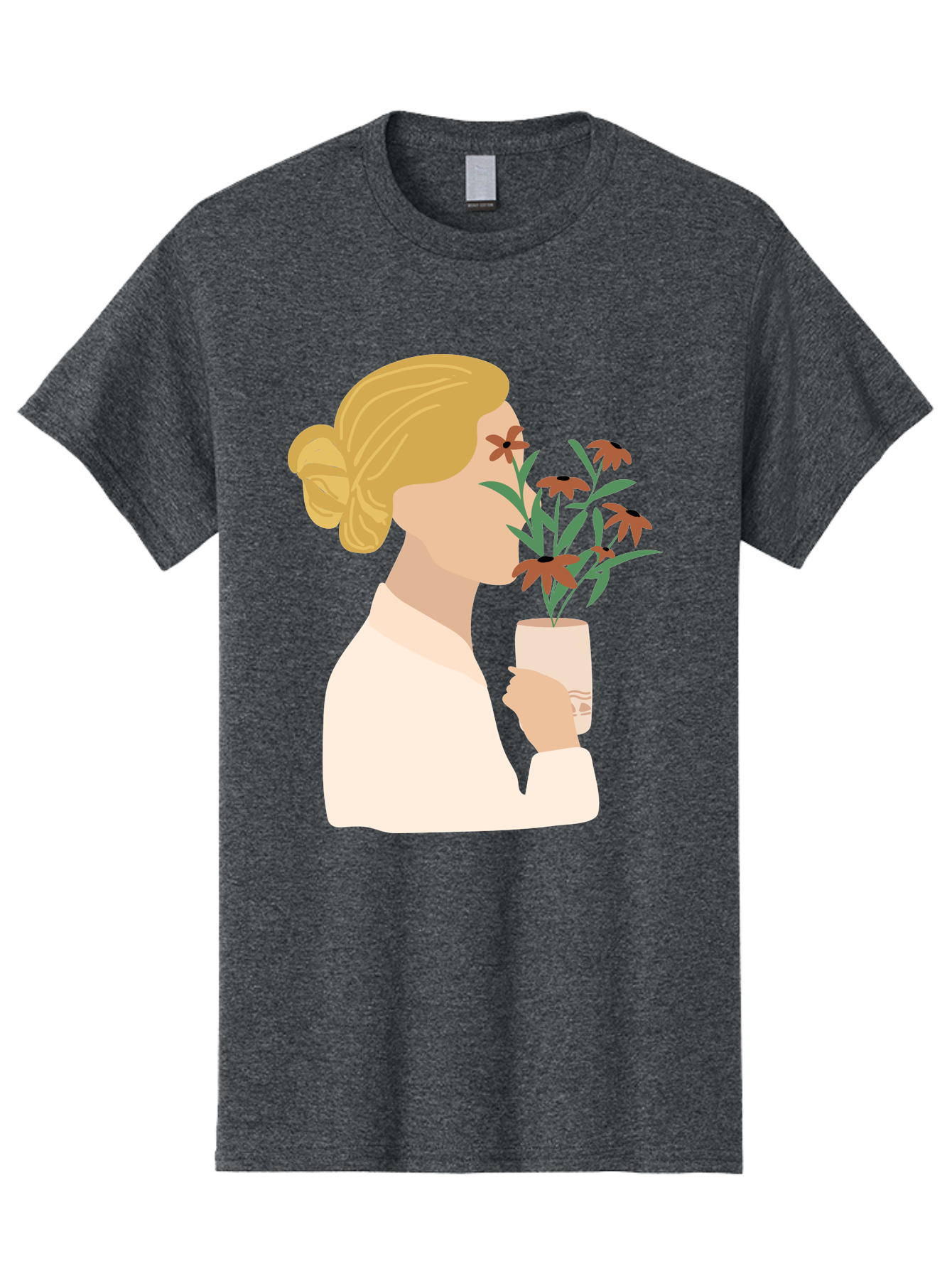Woman-Smelling-Flowers Men'S Graphic Tee, 100% Cotton, Comfortable Casual Summer Wear, Machine Washable, Woman Smelling Flowers, Blossoming Blooms, Floral Beauty, Serene Atmosphere, Elegant Woman, Delicate Flowers, Calm Ambiance, Gentle Moment Aae069 11