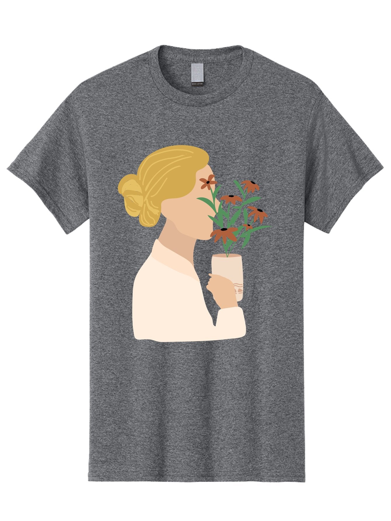 Woman-Smelling-Flowers Men'S Graphic Tee, 100% Cotton, Comfortable Casual Summer Wear, Machine Washable, Woman Smelling Flowers, Blossoming Blooms, Floral Beauty, Serene Atmosphere, Elegant Woman, Delicate Flowers, Calm Ambiance, Gentle Moment Aae069 11