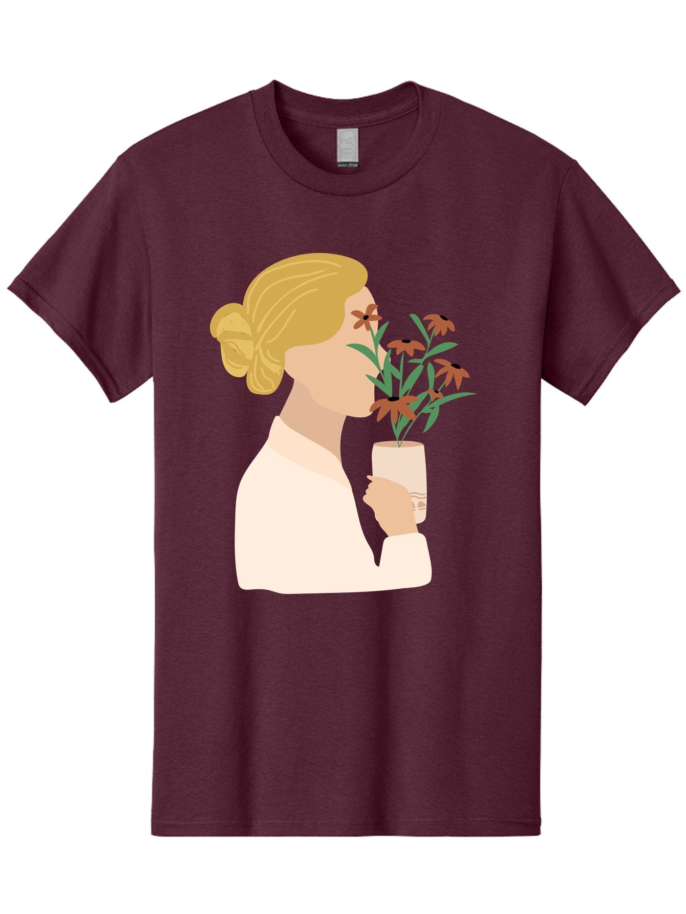 Woman-Smelling-Flowers Men'S Graphic Tee, 100% Cotton, Comfortable Casual Summer Wear, Machine Washable, Woman Smelling Flowers, Blossoming Blooms, Floral Beauty, Serene Atmosphere, Elegant Woman, Delicate Flowers, Calm Ambiance, Gentle Moment Aae069 7