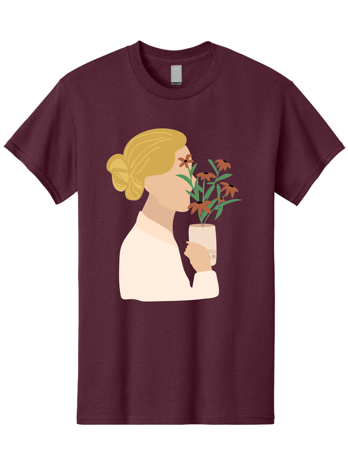 Woman-Smelling-Flowers Men'S Graphic Tee, 100% Cotton, Comfortable Casual Summer Wear, Machine Washable, Woman Smelling Flowers, Blossoming Blooms, Floral Beauty, Serene Atmosphere, Elegant Woman, Delicate Flowers, Calm Ambiance, Gentle Moment Aae069 25