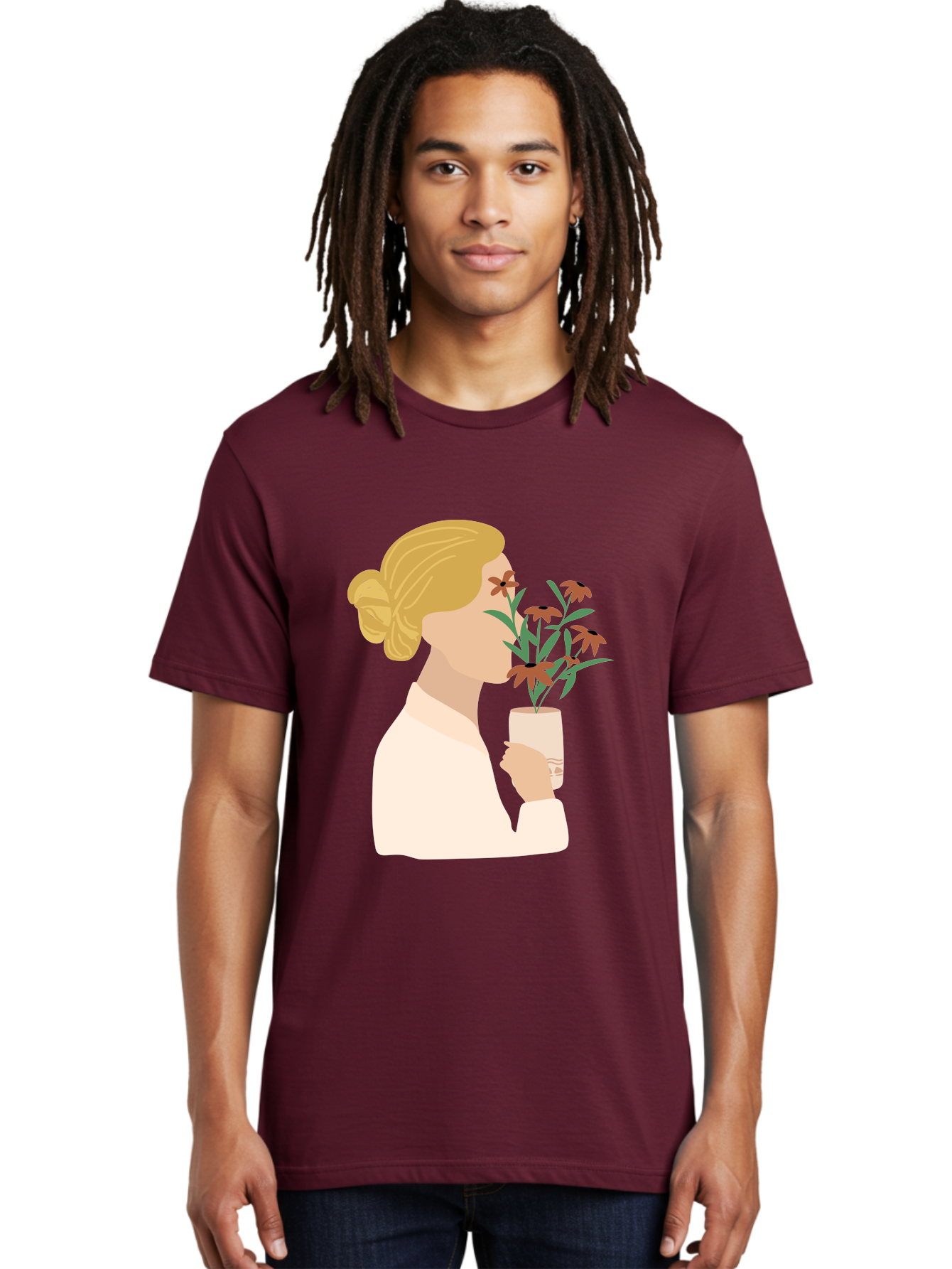 Woman-Smelling-Flowers Men'S Graphic Tee, 100% Cotton, Comfortable Casual Summer Wear, Machine Washable, Woman Smelling Flowers, Blossoming Blooms, Floral Beauty, Serene Atmosphere, Elegant Woman, Delicate Flowers, Calm Ambiance, Gentle Moment Aae069 26