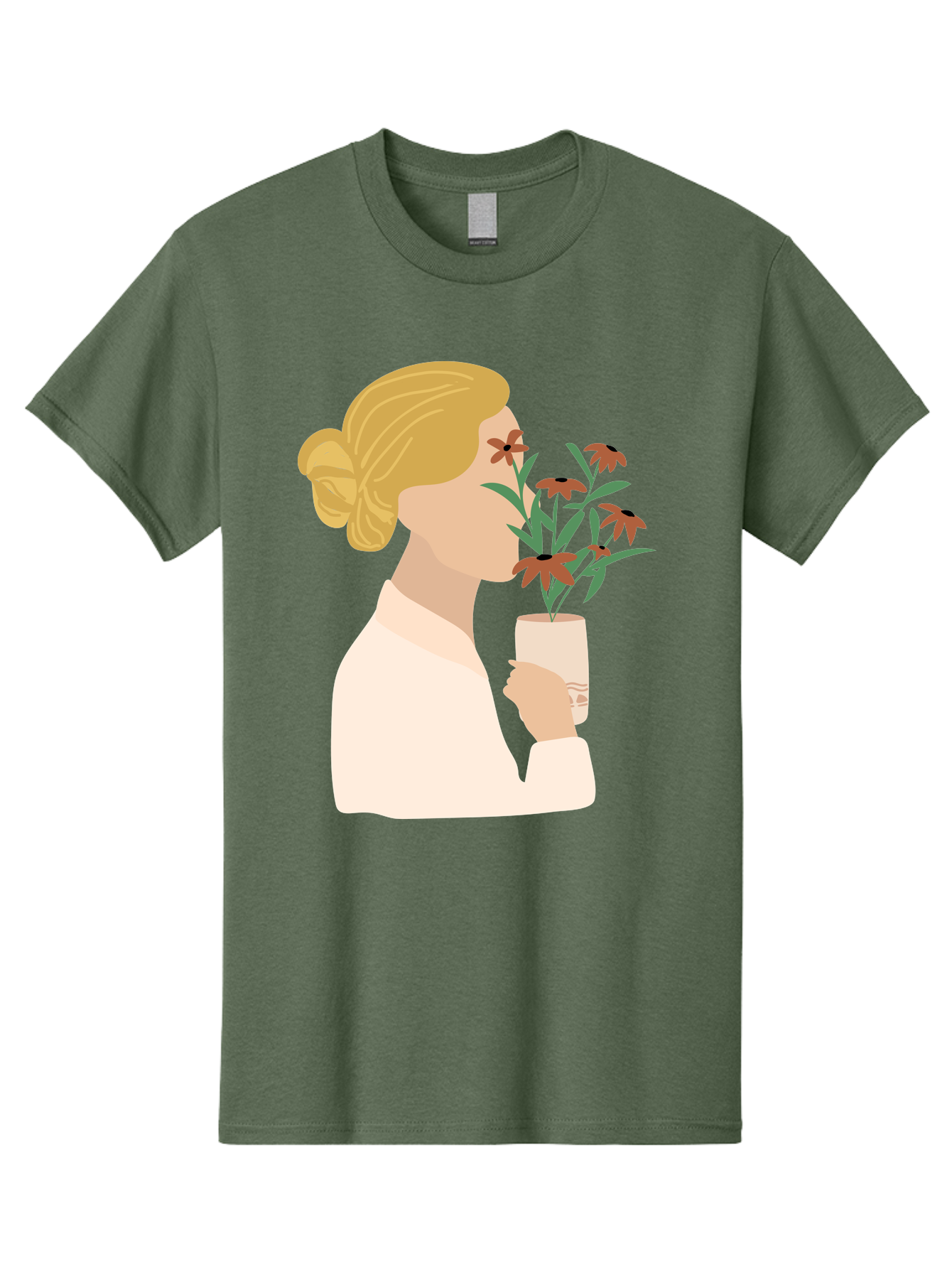 Woman-Smelling-Flowers Men'S Graphic Tee, 100% Cotton, Comfortable Casual Summer Wear, Machine Washable, Woman Smelling Flowers, Blossoming Blooms, Floral Beauty, Serene Atmosphere, Elegant Woman, Delicate Flowers, Calm Ambiance, Gentle Moment Aae069 17