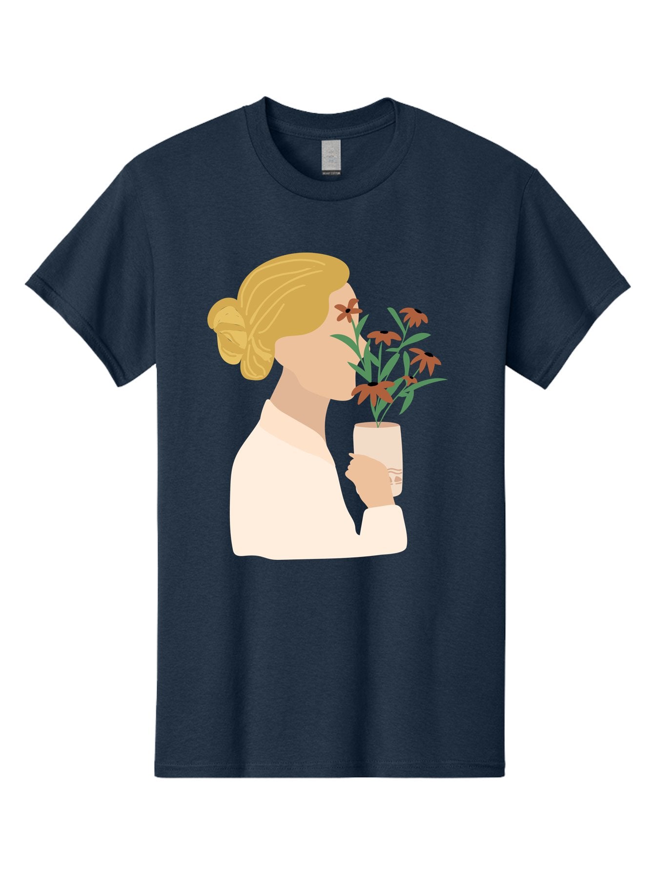 Woman-Smelling-Flowers Men'S Graphic Tee, 100% Cotton, Comfortable Casual Summer Wear, Machine Washable, Woman Smelling Flowers, Blossoming Blooms, Floral Beauty, Serene Atmosphere, Elegant Woman, Delicate Flowers, Calm Ambiance, Gentle Moment Aae069 9