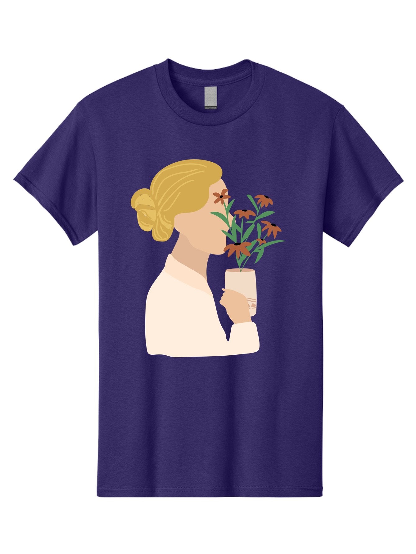 Woman-Smelling-Flowers Men'S Graphic Tee, 100% Cotton, Comfortable Casual Summer Wear, Machine Washable, Woman Smelling Flowers, Blossoming Blooms, Floral Beauty, Serene Atmosphere, Elegant Woman, Delicate Flowers, Calm Ambiance, Gentle Moment Aae069 5