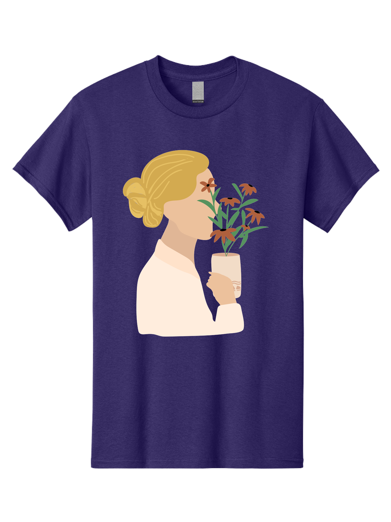Woman-Smelling-Flowers Men'S Graphic Tee, 100% Cotton, Comfortable Casual Summer Wear, Machine Washable, Woman Smelling Flowers, Blossoming Blooms, Floral Beauty, Serene Atmosphere, Elegant Woman, Delicate Flowers, Calm Ambiance, Gentle Moment Aae069 15