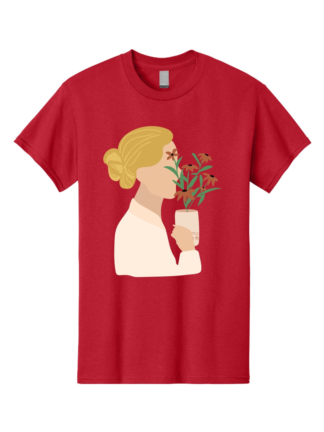 Woman-Smelling-Flowers Men'S Graphic Tee, 100% Cotton, Comfortable Casual Summer Wear, Machine Washable, Woman Smelling Flowers, Blossoming Blooms, Floral Beauty, Serene Atmosphere, Elegant Woman, Delicate Flowers, Calm Ambiance, Gentle Moment Aae069 14