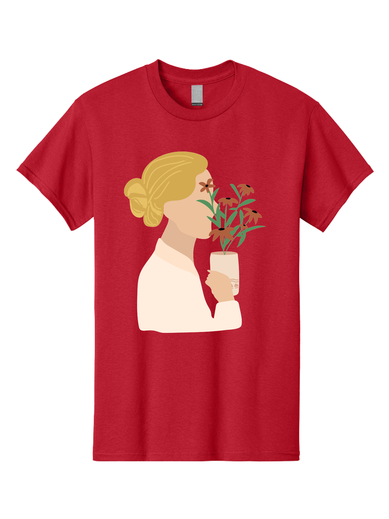 Woman-Smelling-Flowers Men'S Graphic Tee, 100% Cotton, Comfortable Casual Summer Wear, Machine Washable, Woman Smelling Flowers, Blossoming Blooms, Floral Beauty, Serene Atmosphere, Elegant Woman, Delicate Flowers, Calm Ambiance, Gentle Moment Aae069 3