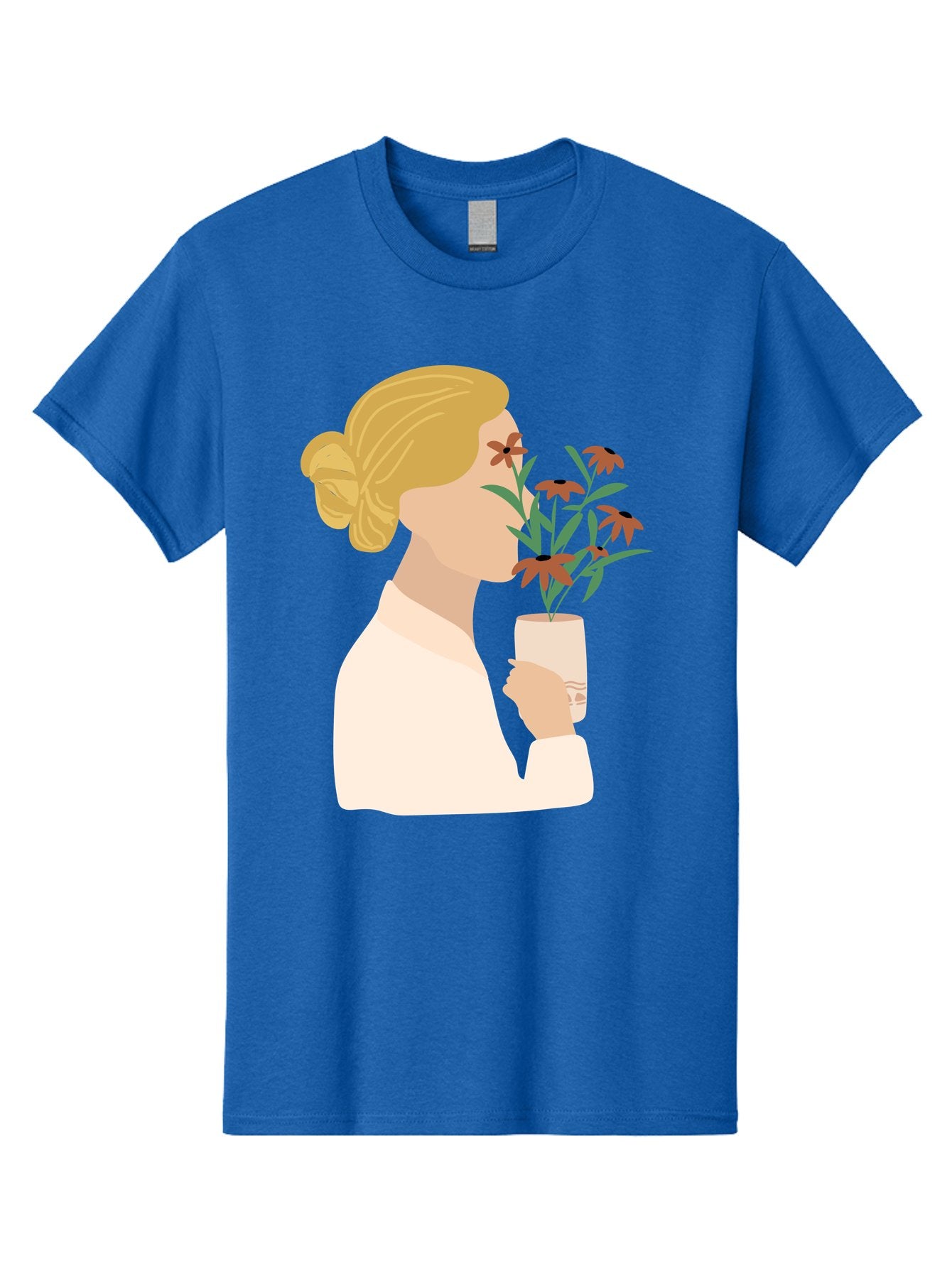 Woman-Smelling-Flowers Men'S Graphic Tee, 100% Cotton, Comfortable Casual Summer Wear, Machine Washable, Woman Smelling Flowers, Blossoming Blooms, Floral Beauty, Serene Atmosphere, Elegant Woman, Delicate Flowers, Calm Ambiance, Gentle Moment Aae069 4