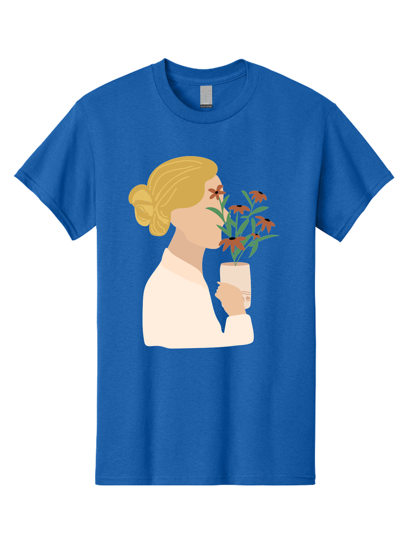 Woman-Smelling-Flowers Men'S Graphic Tee, 100% Cotton, Comfortable Casual Summer Wear, Machine Washable, Woman Smelling Flowers, Blossoming Blooms, Floral Beauty, Serene Atmosphere, Elegant Woman, Delicate Flowers, Calm Ambiance, Gentle Moment Aae069 23