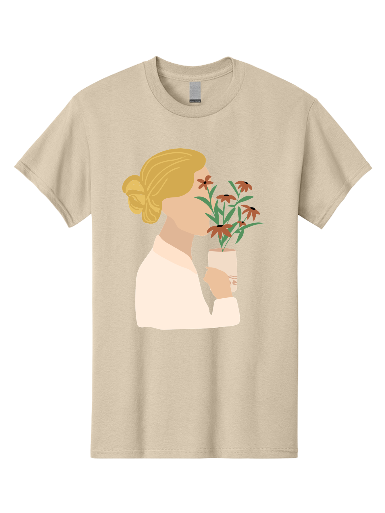 Woman-Smelling-Flowers Men'S Graphic Tee, 100% Cotton, Comfortable Casual Summer Wear, Machine Washable, Woman Smelling Flowers, Blossoming Blooms, Floral Beauty, Serene Atmosphere, Elegant Woman, Delicate Flowers, Calm Ambiance, Gentle Moment Aae069 21