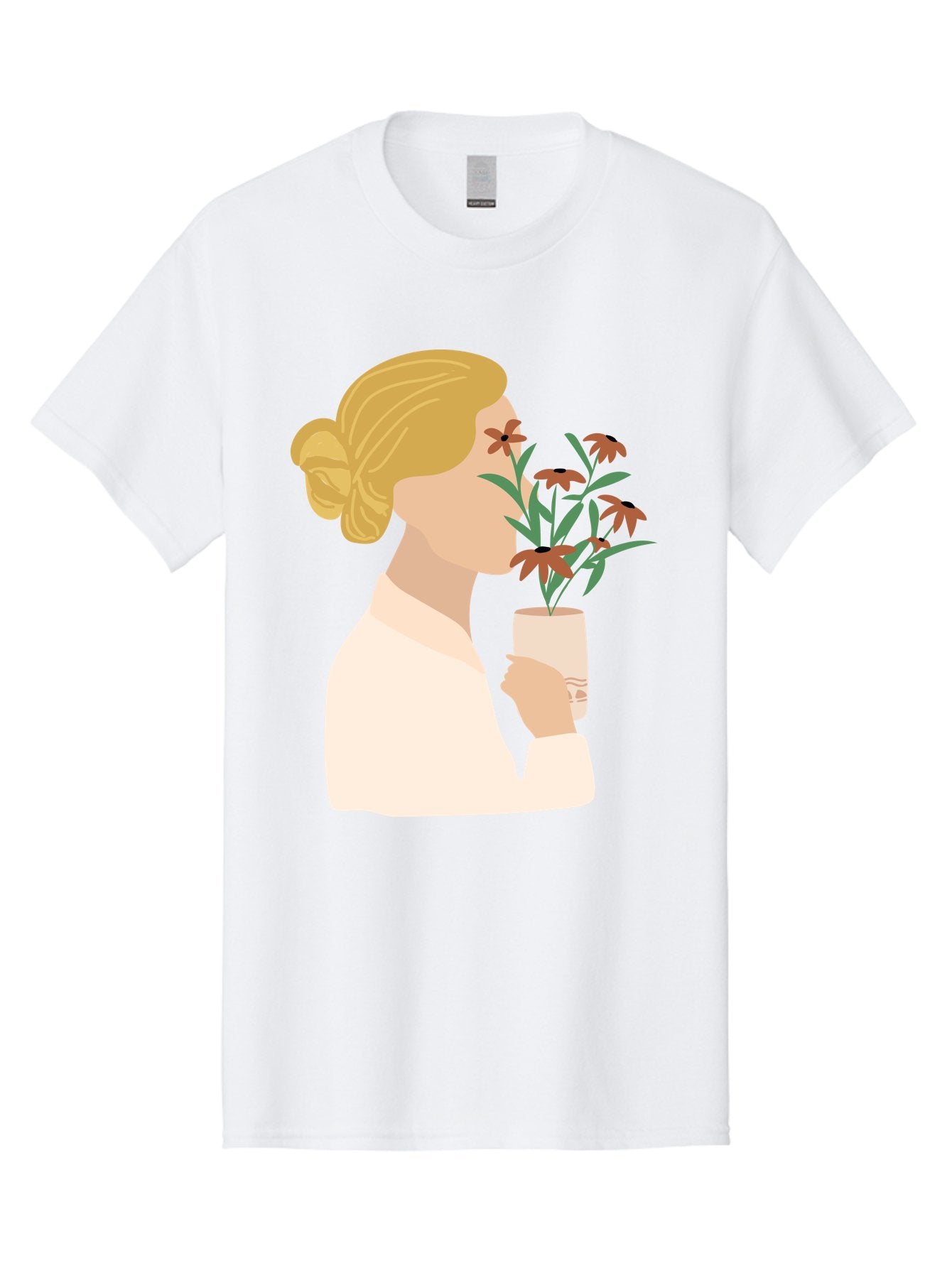 Woman-Smelling-Flowers Men'S Graphic Tee, 100% Cotton, Comfortable Casual Summer Wear, Machine Washable, Woman Smelling Flowers, Blossoming Blooms, Floral Beauty, Serene Atmosphere, Elegant Woman, Delicate Flowers, Calm Ambiance, Gentle Moment Aae069 13