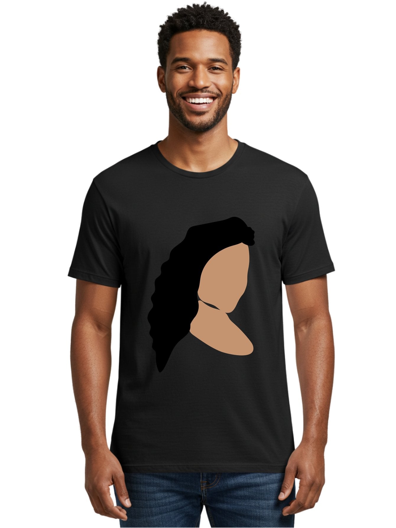 Woman-With-Faceless-Profile Men'S Graphic Tee, 100% Cotton, Comfortable Casual Summer Wear, Machine Washable, Woman With Long Hair, Female Profile, Abstract Portrait, Minimalist Design, Modern Art, Digital Illustration, Simple Shapes, Aae071 21