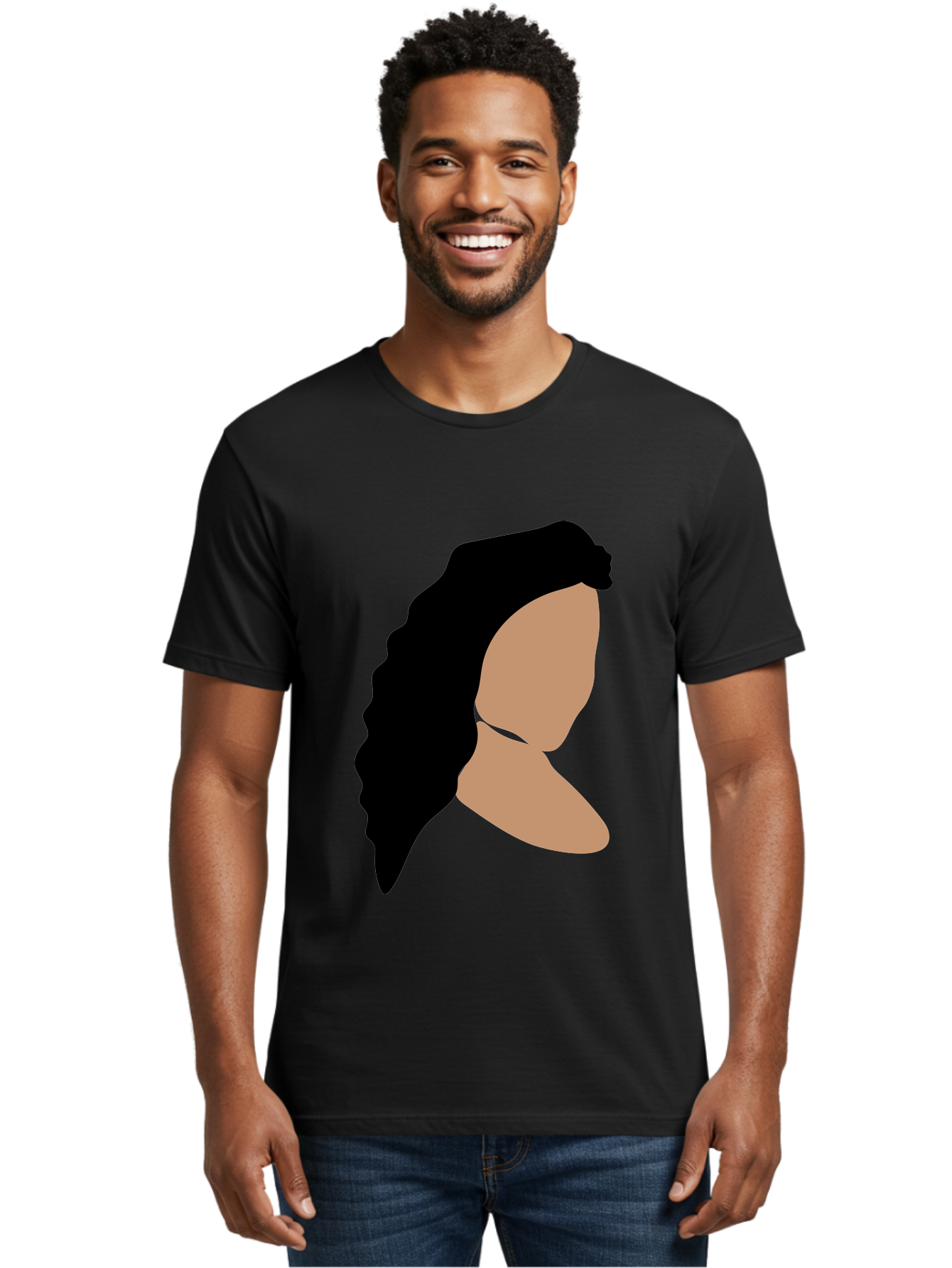 Woman-With-Faceless-Profile Men'S Graphic Tee, 100% Cotton, Comfortable Casual Summer Wear, Machine Washable, Woman With Long Hair, Female Profile, Abstract Portrait, Minimalist Design, Modern Art, Digital Illustration, Simple Shapes, Aae071 20