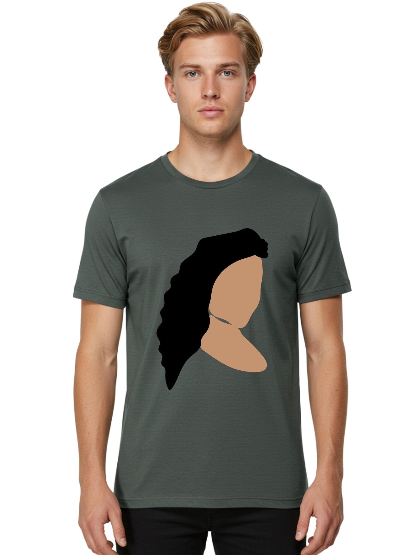 Woman-With-Faceless-Profile Men'S Graphic Tee, 100% Cotton, Comfortable Casual Summer Wear, Machine Washable, Woman With Long Hair, Female Profile, Abstract Portrait, Minimalist Design, Modern Art, Digital Illustration, Simple Shapes, Aae071 23