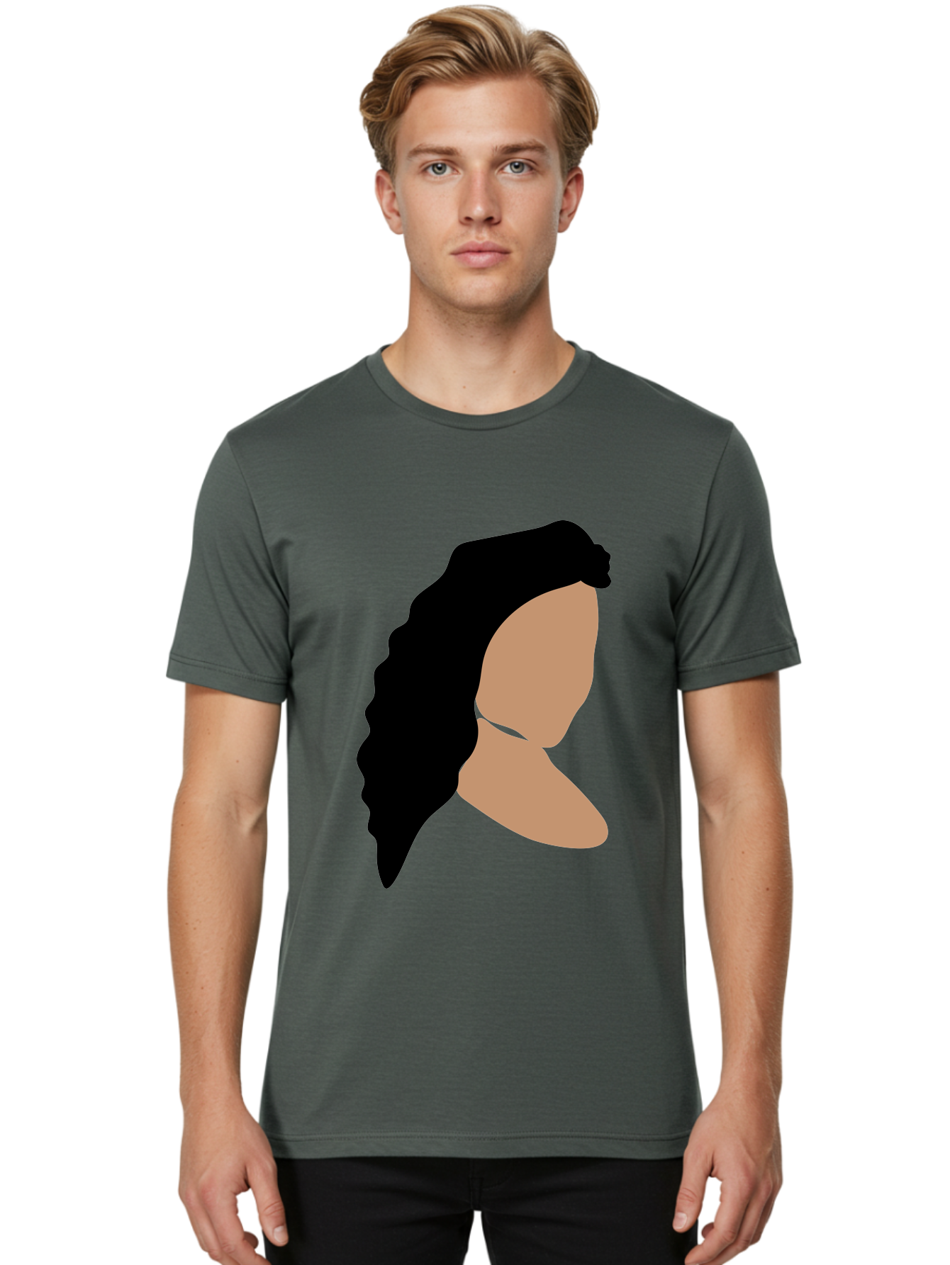 Woman-With-Faceless-Profile Men'S Graphic Tee, 100% Cotton, Comfortable Casual Summer Wear, Machine Washable, Woman With Long Hair, Female Profile, Abstract Portrait, Minimalist Design, Modern Art, Digital Illustration, Simple Shapes, Aae071 16