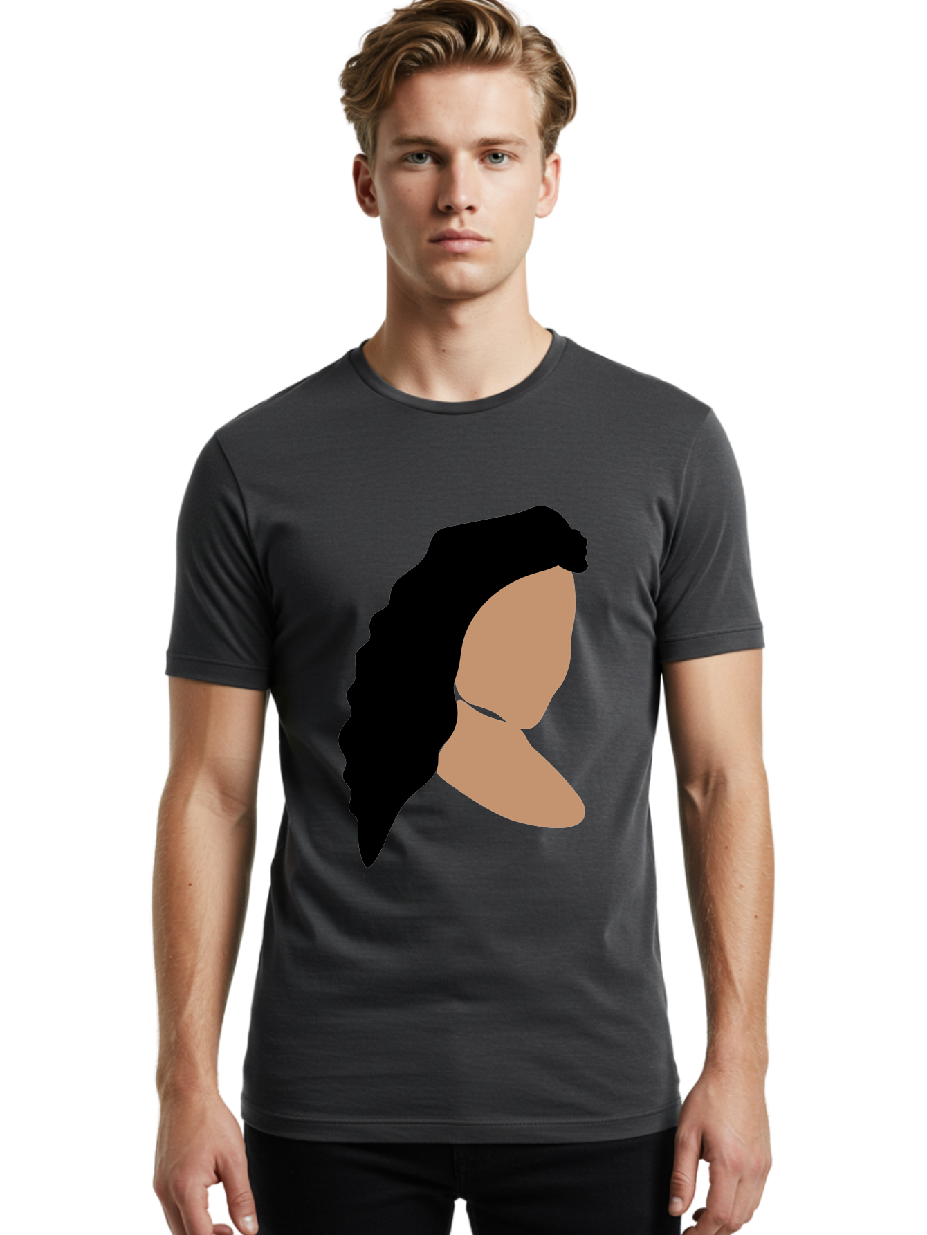 Woman-With-Faceless-Profile Men'S Graphic Tee, 100% Cotton, Comfortable Casual Summer Wear, Machine Washable, Woman With Long Hair, Female Profile, Abstract Portrait, Minimalist Design, Modern Art, Digital Illustration, Simple Shapes, Aae071 14