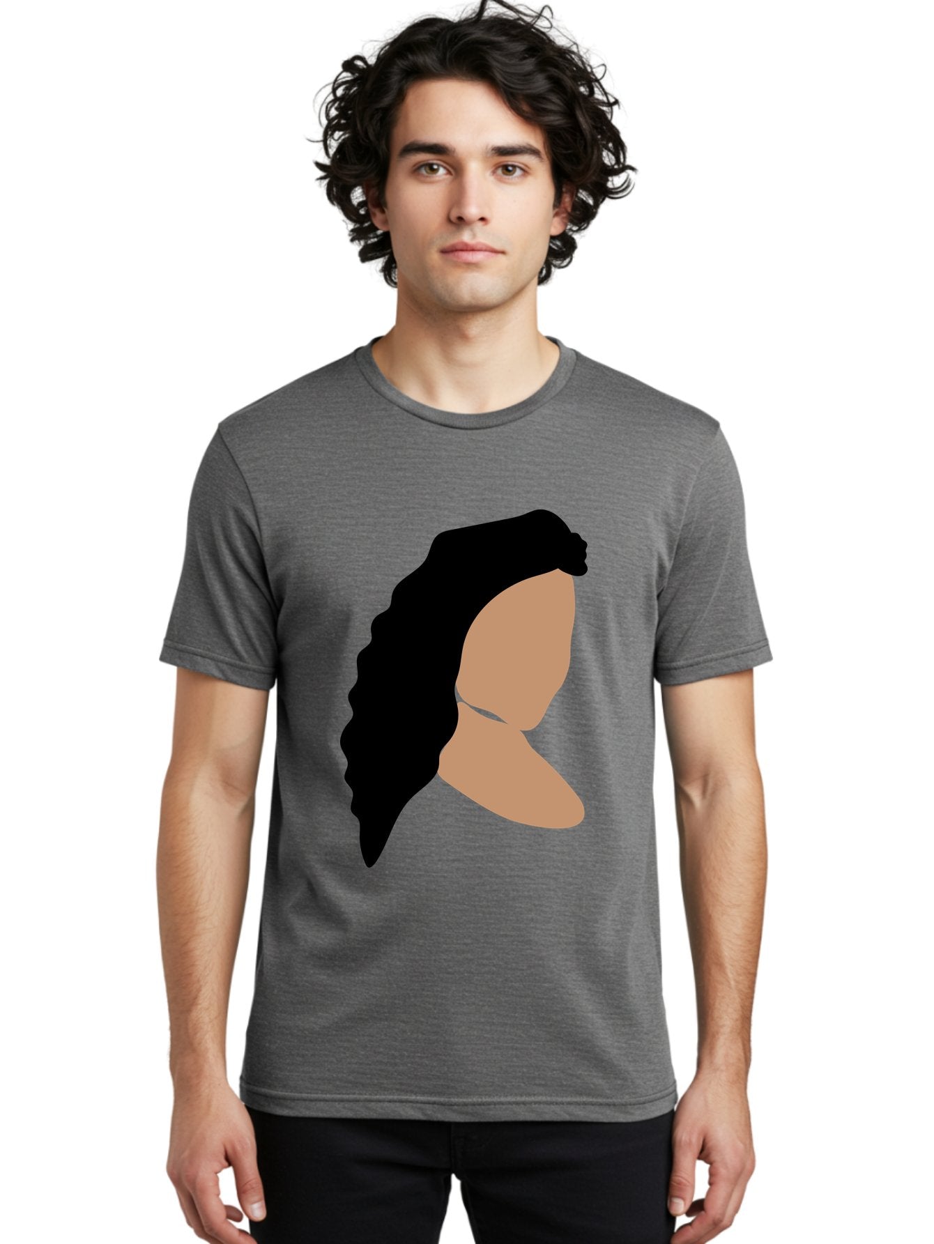 Woman-With-Faceless-Profile Men'S Graphic Tee, 100% Cotton, Comfortable Casual Summer Wear, Machine Washable, Woman With Long Hair, Female Profile, Abstract Portrait, Minimalist Design, Modern Art, Digital Illustration, Simple Shapes, Aae071 16