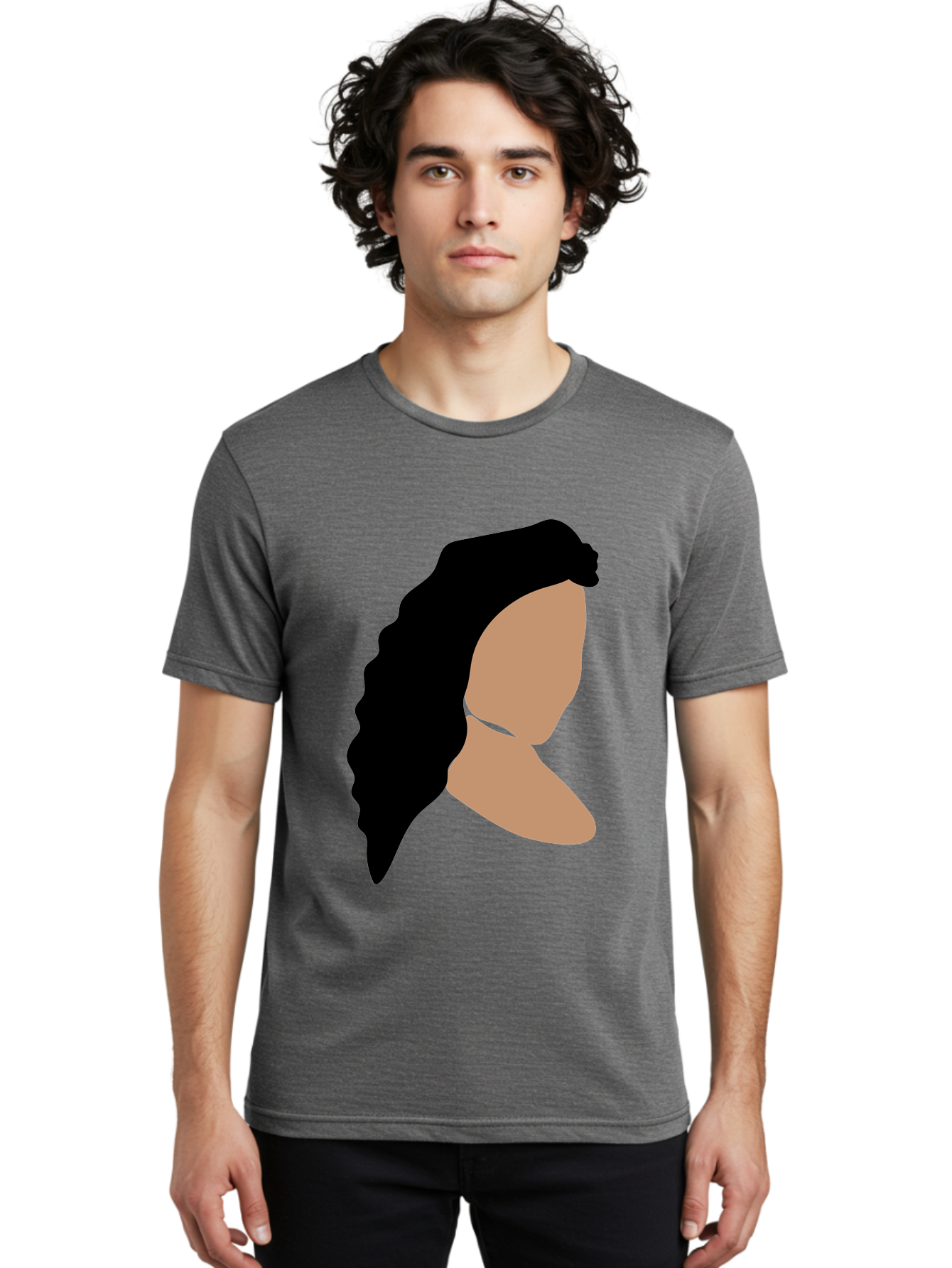 Woman-With-Faceless-Profile Men'S Graphic Tee, 100% Cotton, Comfortable Casual Summer Wear, Machine Washable, Woman With Long Hair, Female Profile, Abstract Portrait, Minimalist Design, Modern Art, Digital Illustration, Simple Shapes, Aae071 26
