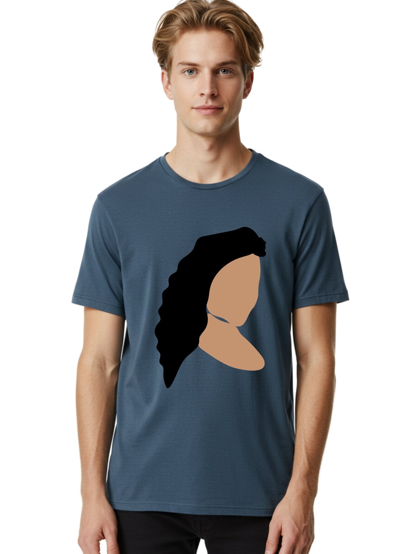 Woman-With-Faceless-Profile Men'S Graphic Tee, 100% Cotton, Comfortable Casual Summer Wear, Machine Washable, Woman With Long Hair, Female Profile, Abstract Portrait, Minimalist Design, Modern Art, Digital Illustration, Simple Shapes, Aae071 26