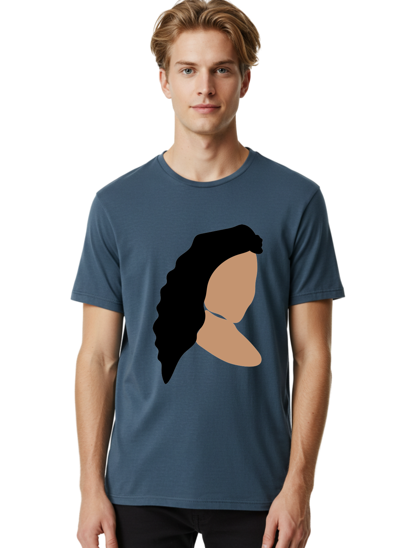 Woman-With-Faceless-Profile Men'S Graphic Tee, 100% Cotton, Comfortable Casual Summer Wear, Machine Washable, Woman With Long Hair, Female Profile, Abstract Portrait, Minimalist Design, Modern Art, Digital Illustration, Simple Shapes, Aae071 10