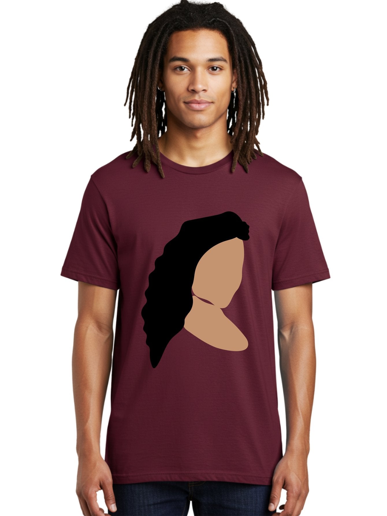 Woman-With-Faceless-Profile Men'S Graphic Tee, 100% Cotton, Comfortable Casual Summer Wear, Machine Washable, Woman With Long Hair, Female Profile, Abstract Portrait, Minimalist Design, Modern Art, Digital Illustration, Simple Shapes, Aae071 19