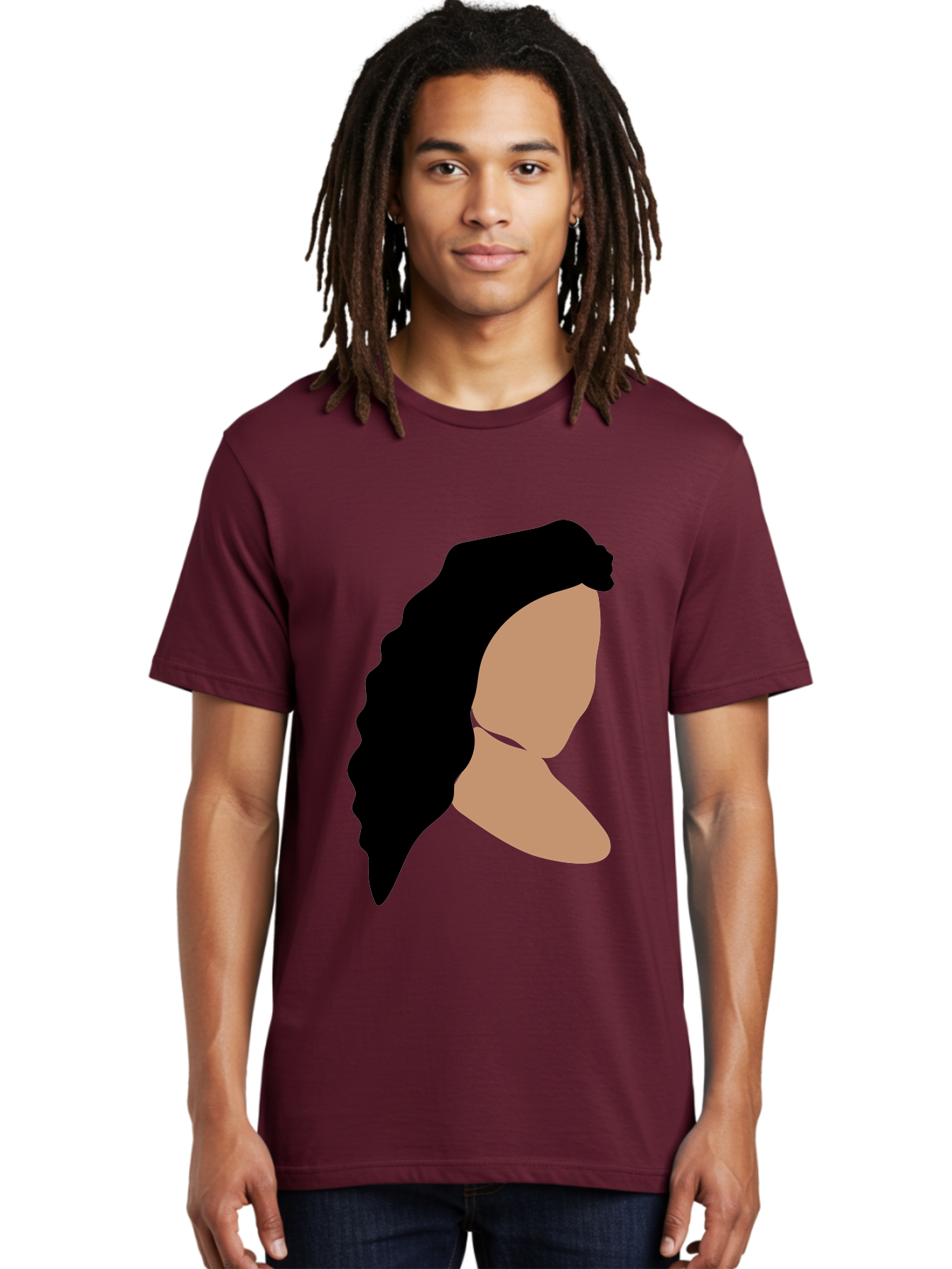 Woman-With-Faceless-Profile Men'S Graphic Tee, 100% Cotton, Comfortable Casual Summer Wear, Machine Washable, Woman With Long Hair, Female Profile, Abstract Portrait, Minimalist Design, Modern Art, Digital Illustration, Simple Shapes, Aae071 22