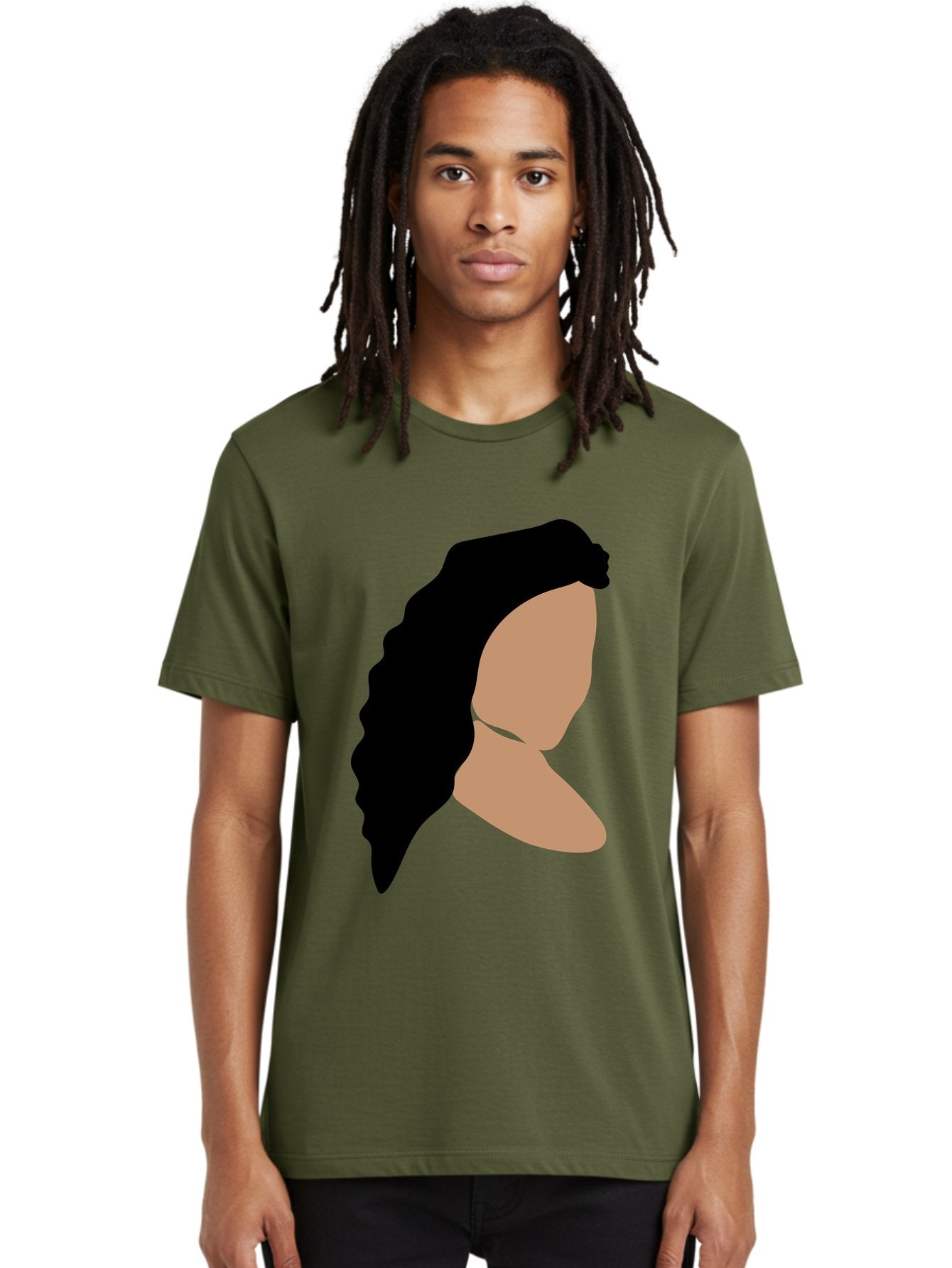 Woman-With-Faceless-Profile Men'S Graphic Tee, 100% Cotton, Comfortable Casual Summer Wear, Machine Washable, Woman With Long Hair, Female Profile, Abstract Portrait, Minimalist Design, Modern Art, Digital Illustration, Simple Shapes, Aae071 18