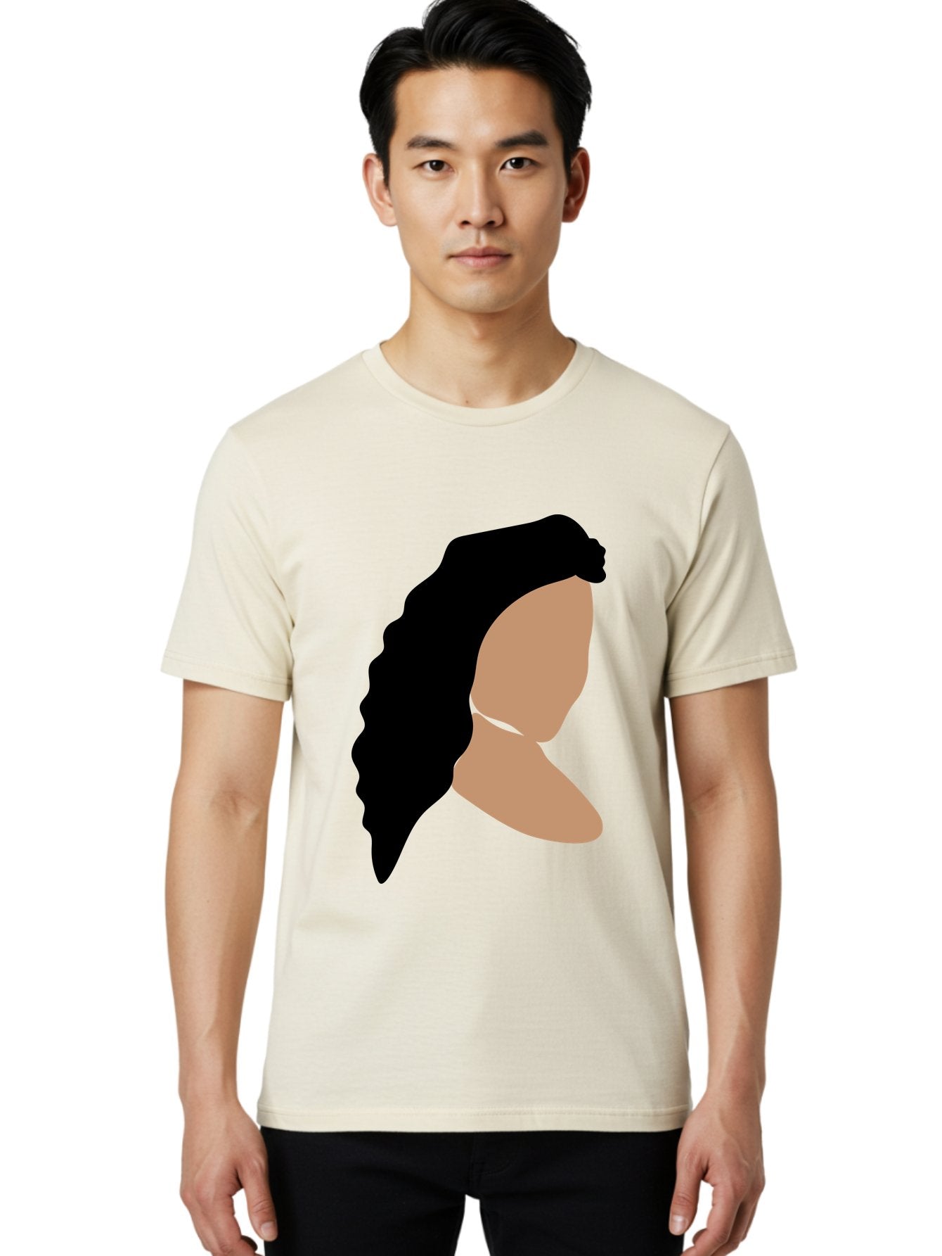 Woman-With-Faceless-Profile Men'S Graphic Tee, 100% Cotton, Comfortable Casual Summer Wear, Machine Washable, Woman With Long Hair, Female Profile, Abstract Portrait, Minimalist Design, Modern Art, Digital Illustration, Simple Shapes, Aae071 29