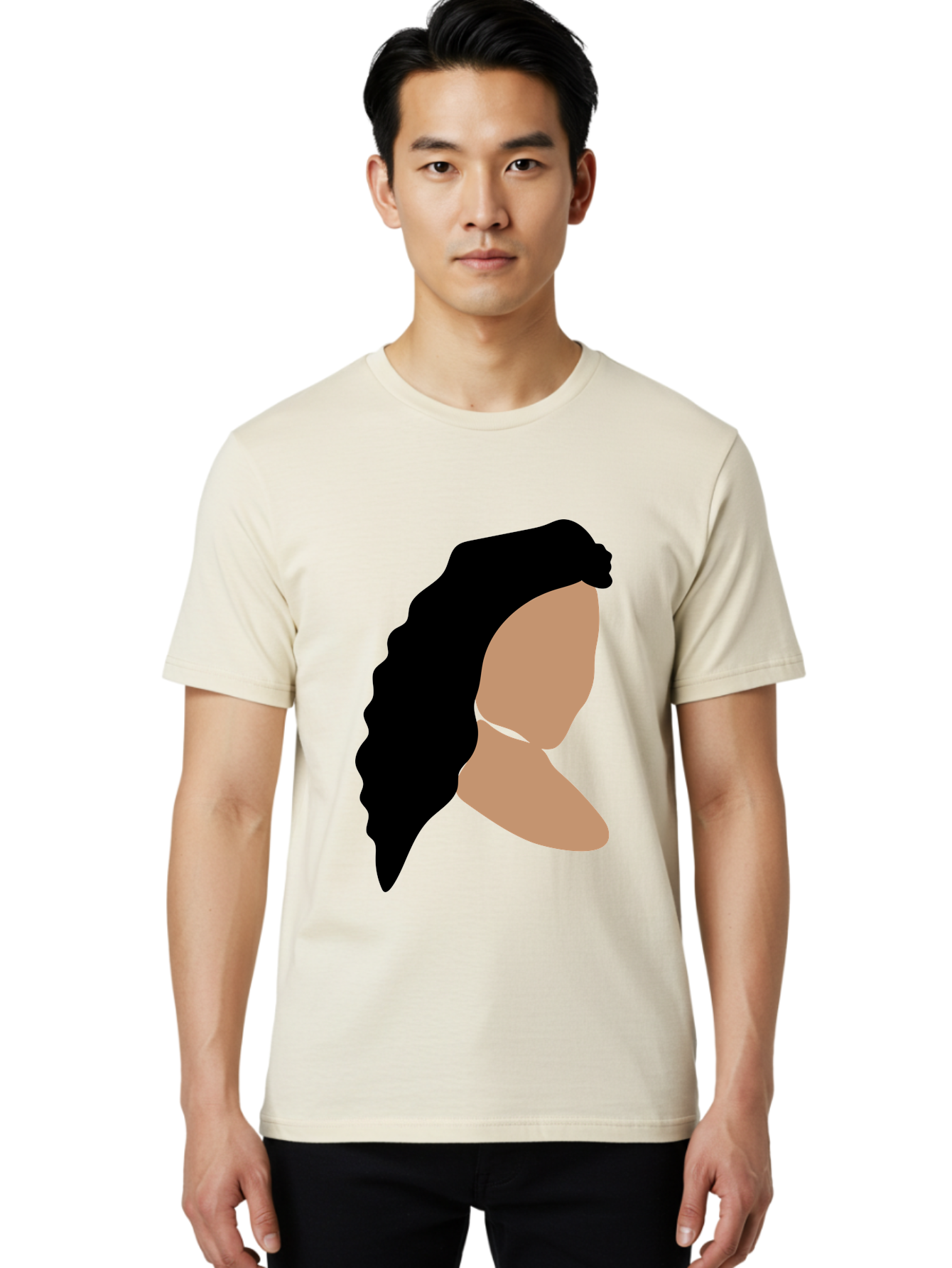 Woman-With-Faceless-Profile Men'S Graphic Tee, 100% Cotton, Comfortable Casual Summer Wear, Machine Washable, Woman With Long Hair, Female Profile, Abstract Portrait, Minimalist Design, Modern Art, Digital Illustration, Simple Shapes, Aae071 4