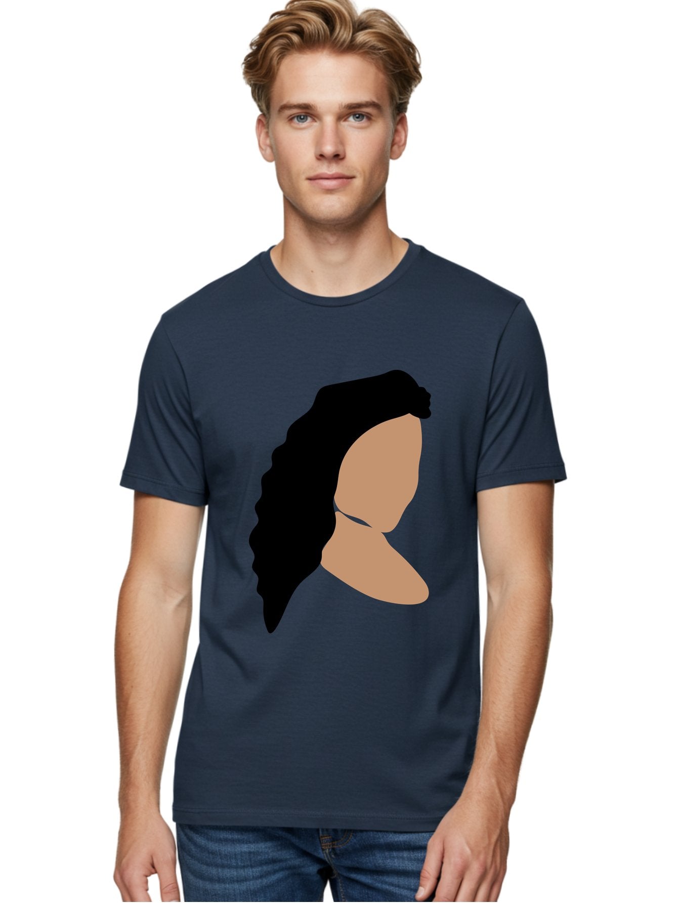Woman-With-Faceless-Profile Men'S Graphic Tee, 100% Cotton, Comfortable Casual Summer Wear, Machine Washable, Woman With Long Hair, Female Profile, Abstract Portrait, Minimalist Design, Modern Art, Digital Illustration, Simple Shapes, Aae071 27