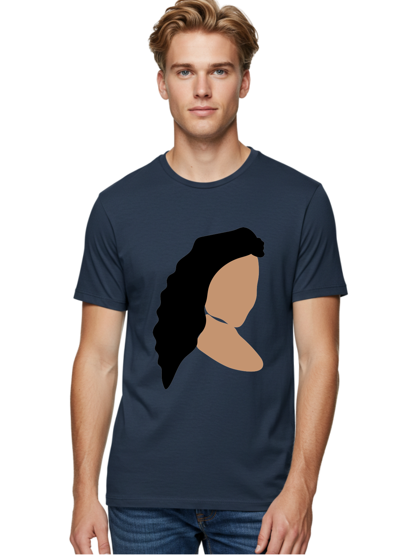 Woman-With-Faceless-Profile Men'S Graphic Tee, 100% Cotton, Comfortable Casual Summer Wear, Machine Washable, Woman With Long Hair, Female Profile, Abstract Portrait, Minimalist Design, Modern Art, Digital Illustration, Simple Shapes, Aae071 8