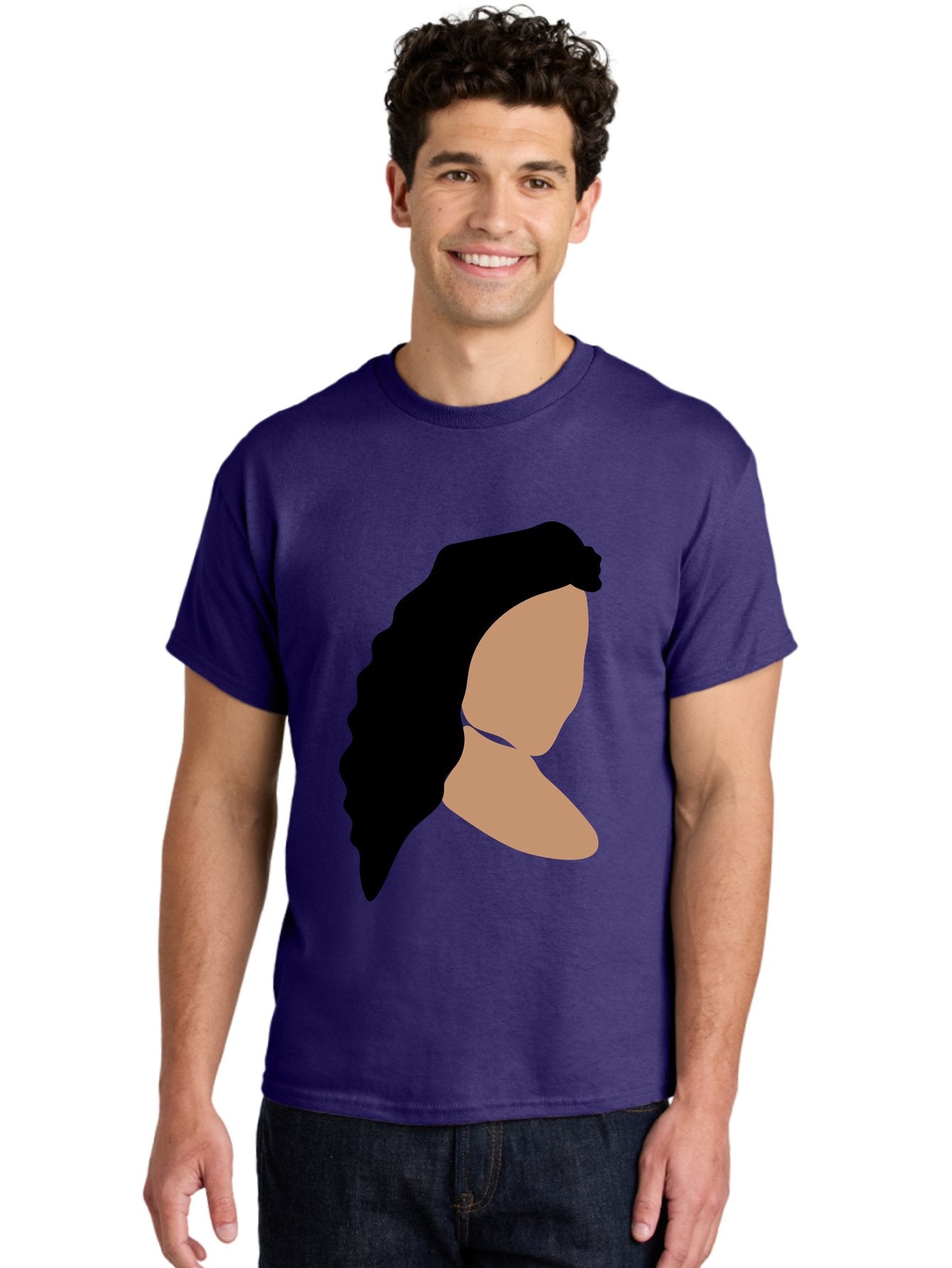 Woman-With-Faceless-Profile Men'S Graphic Tee, 100% Cotton, Comfortable Casual Summer Wear, Machine Washable, Woman With Long Hair, Female Profile, Abstract Portrait, Minimalist Design, Modern Art, Digital Illustration, Simple Shapes, Aae071 28