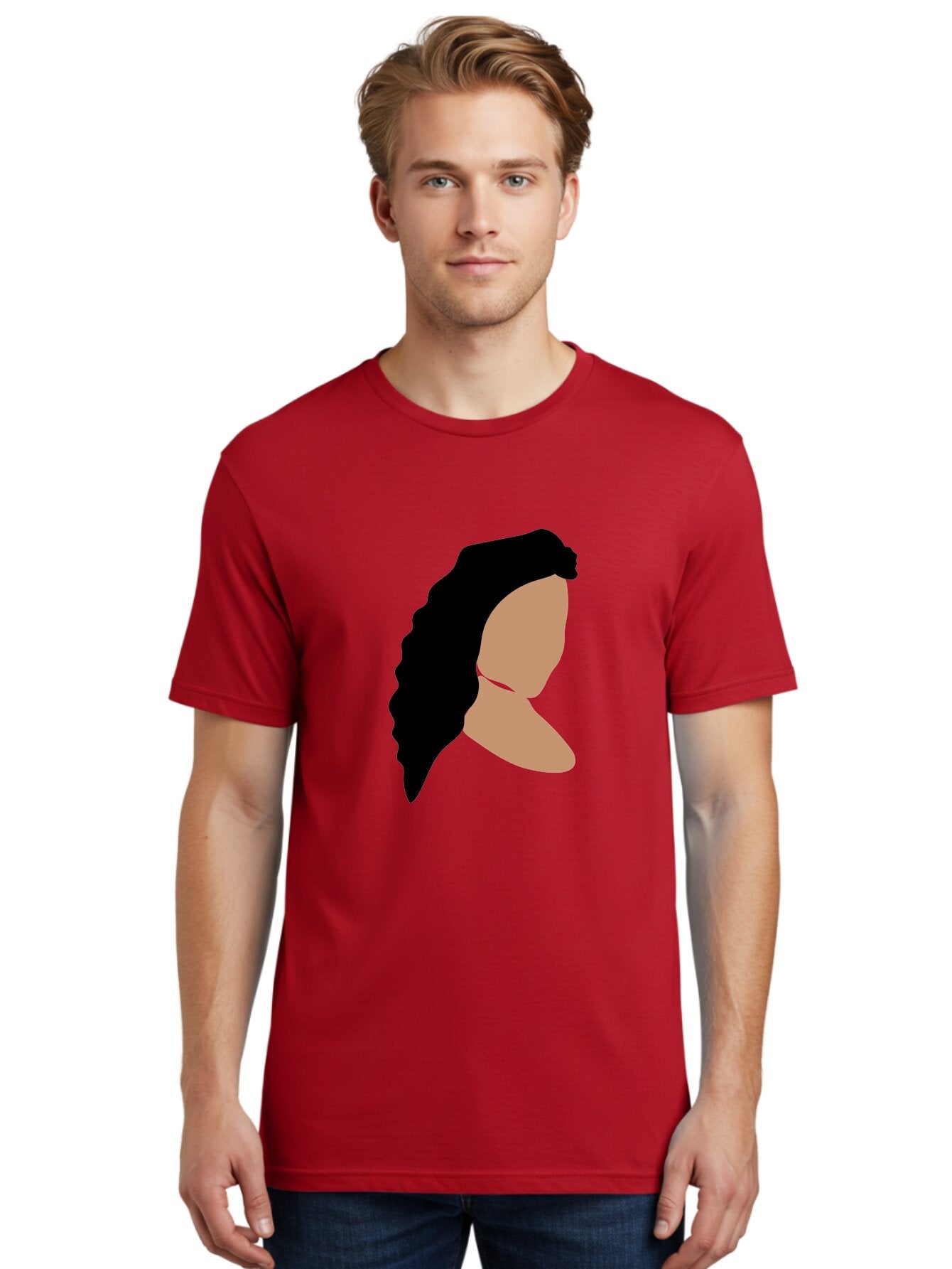 Woman-With-Faceless-Profile Men'S Graphic Tee, 100% Cotton, Comfortable Casual Summer Wear, Machine Washable, Woman With Long Hair, Female Profile, Abstract Portrait, Minimalist Design, Modern Art, Digital Illustration, Simple Shapes, Aae071 22