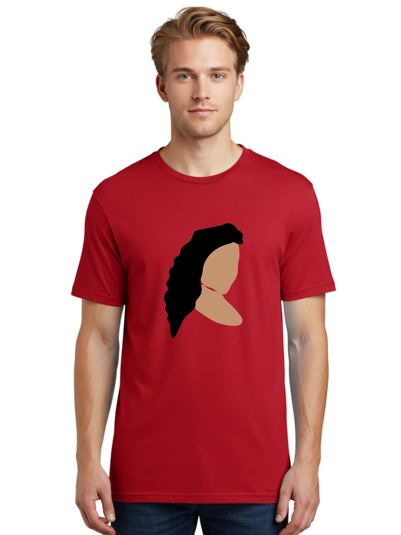 Woman-With-Faceless-Profile Men'S Graphic Tee, 100% Cotton, Comfortable Casual Summer Wear, Machine Washable, Woman With Long Hair, Female Profile, Abstract Portrait, Minimalist Design, Modern Art, Digital Illustration, Simple Shapes, Aae071 18