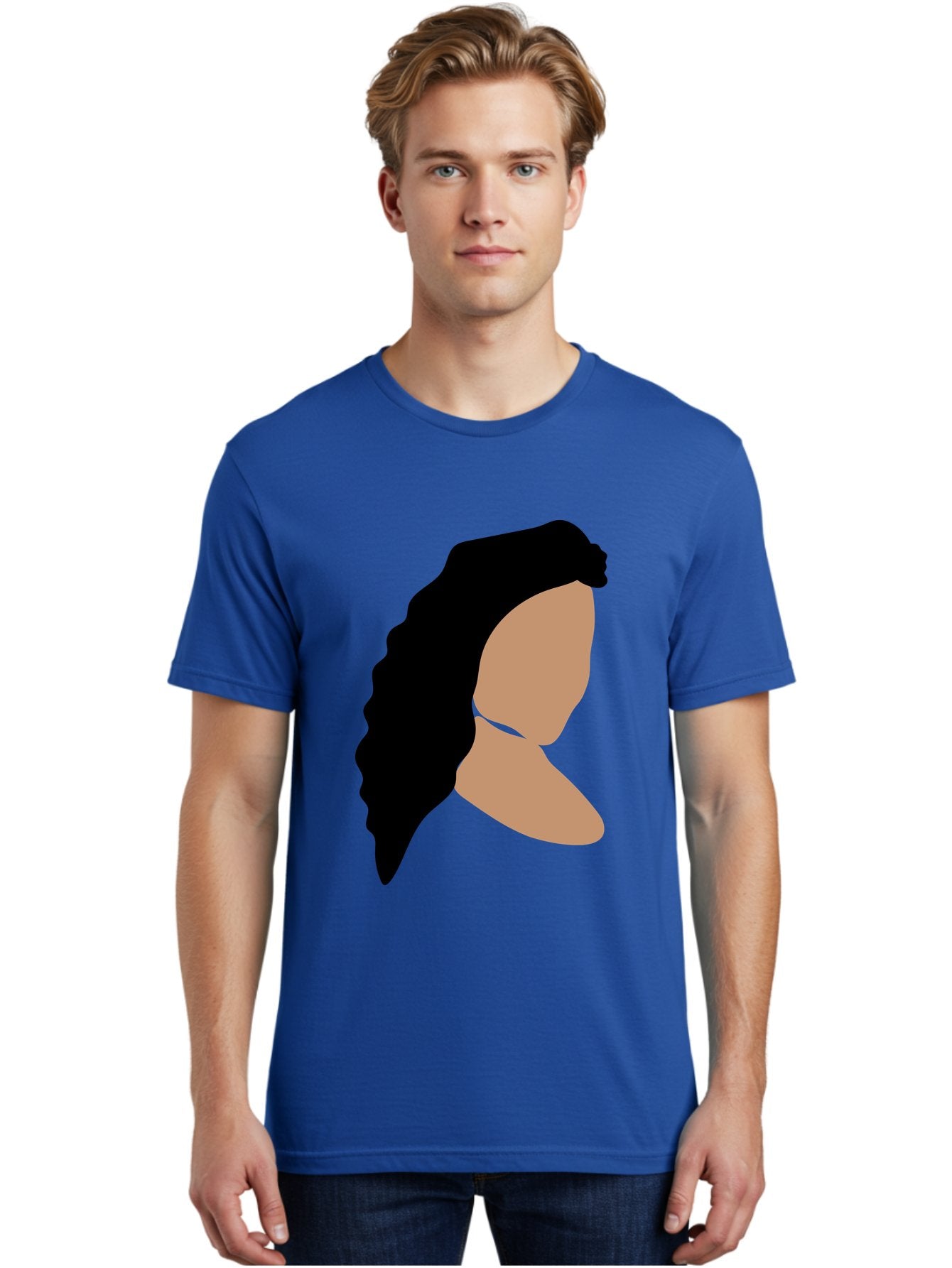 Woman-With-Faceless-Profile Men'S Graphic Tee, 100% Cotton, Comfortable Casual Summer Wear, Machine Washable, Woman With Long Hair, Female Profile, Abstract Portrait, Minimalist Design, Modern Art, Digital Illustration, Simple Shapes, Aae071 20