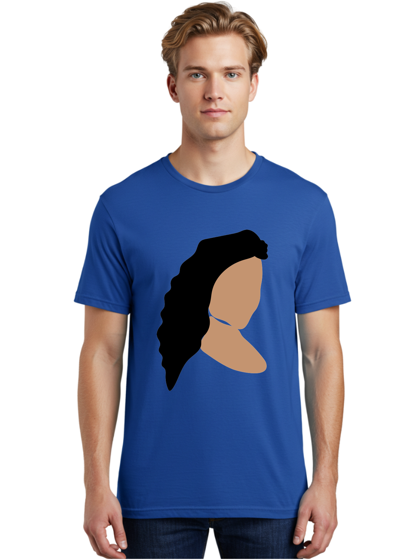 Woman-With-Faceless-Profile Men'S Graphic Tee, 100% Cotton, Comfortable Casual Summer Wear, Machine Washable, Woman With Long Hair, Female Profile, Abstract Portrait, Minimalist Design, Modern Art, Digital Illustration, Simple Shapes, Aae071 30