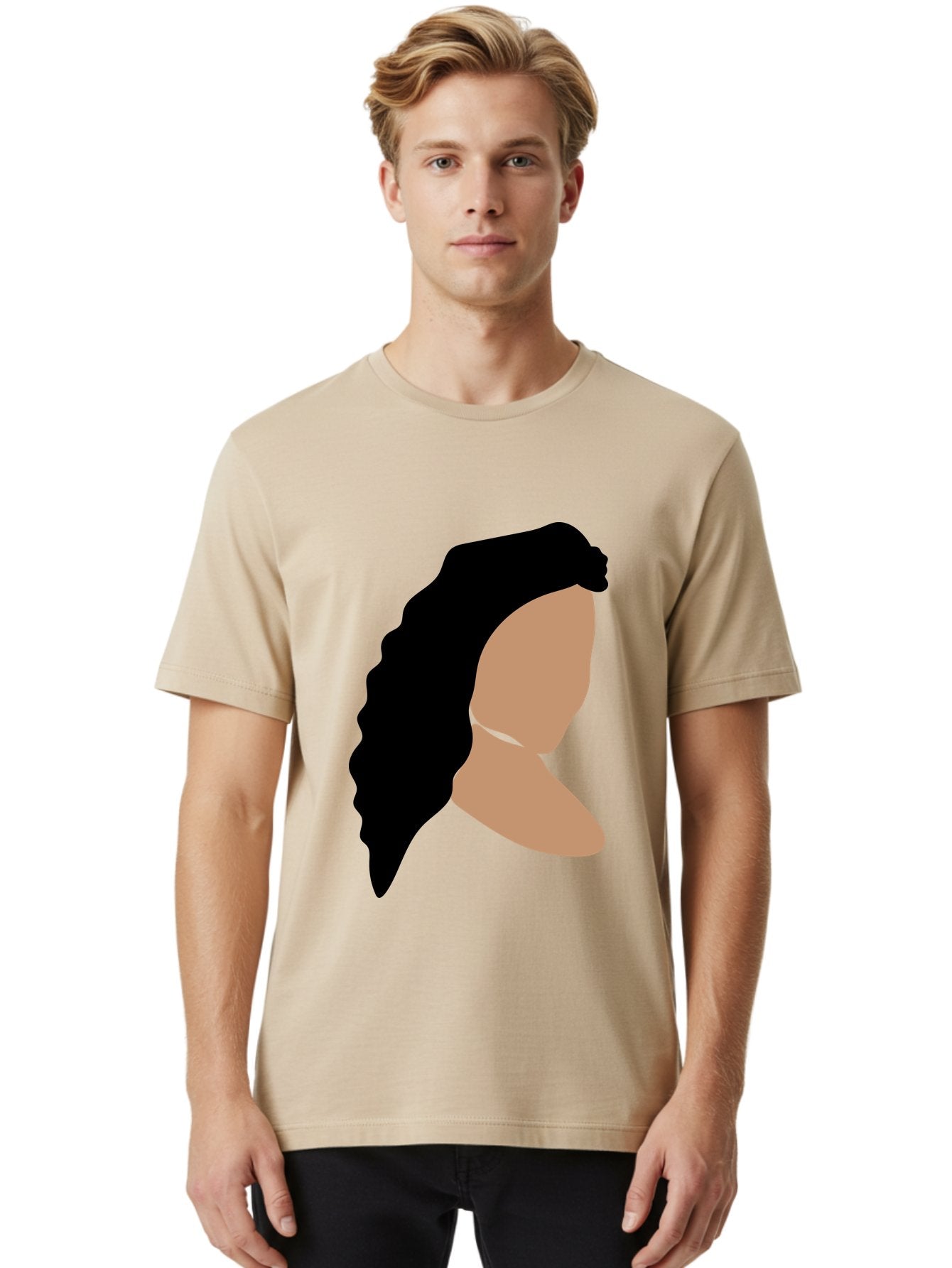 Woman-With-Faceless-Profile Men'S Graphic Tee, 100% Cotton, Comfortable Casual Summer Wear, Machine Washable, Woman With Long Hair, Female Profile, Abstract Portrait, Minimalist Design, Modern Art, Digital Illustration, Simple Shapes, Aae071 30