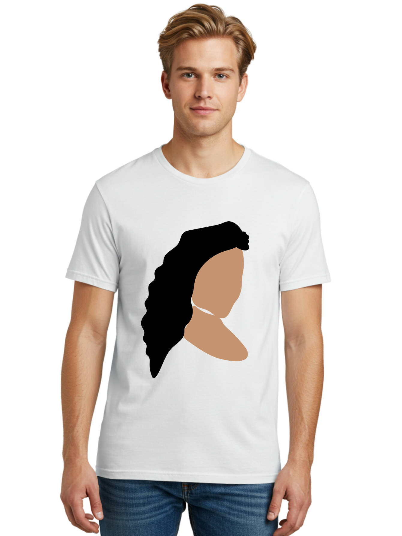Woman-With-Faceless-Profile Men'S Graphic Tee, 100% Cotton, Comfortable Casual Summer Wear, Machine Washable, Woman With Long Hair, Female Profile, Abstract Portrait, Minimalist Design, Modern Art, Digital Illustration, Simple Shapes, Aae071 28