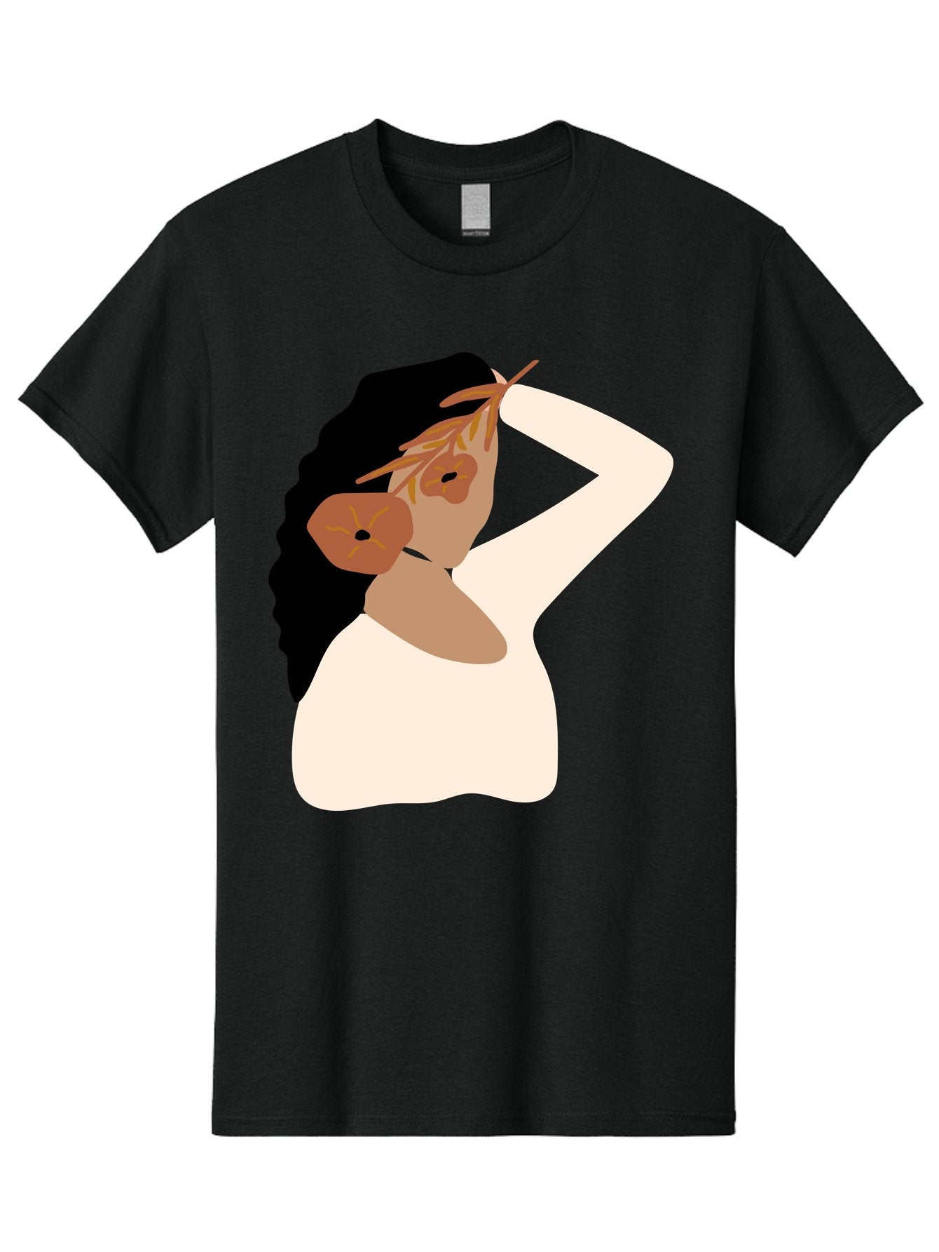 Woman-With-Flower-Earrings Men'S Graphic Tee, 100% Cotton, Comfortable Casual Summer Wear, Machine Washable, Woman With Comb In Hair, Stylized Portrait, Minimalist Art, Female Figure, Hair Accessory, Abstract Style, Modern Illustration, Aae072 11