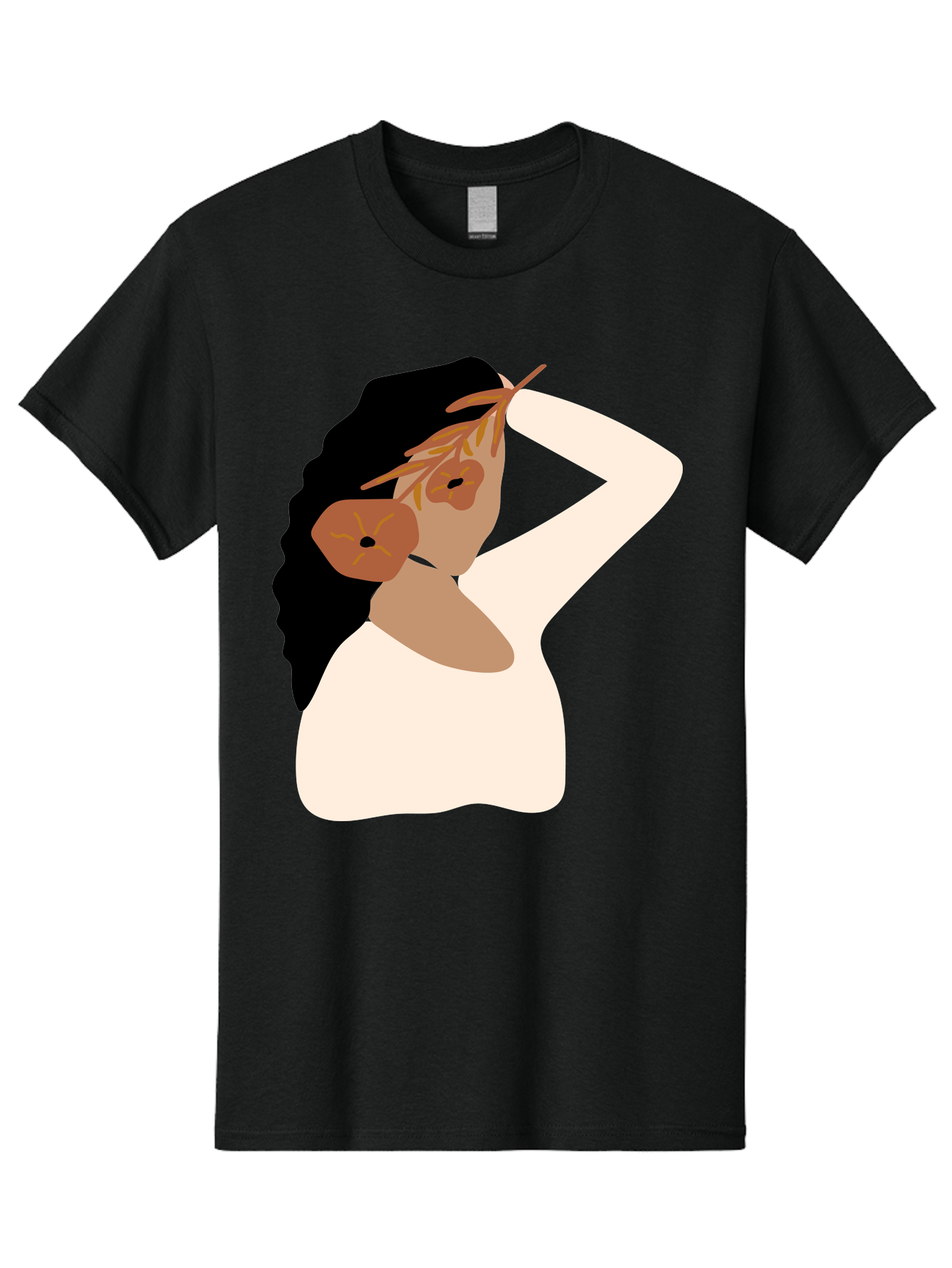 Woman-With-Flower-Earrings Men'S Graphic Tee, 100% Cotton, Comfortable Casual Summer Wear, Machine Washable, Woman With Comb In Hair, Stylized Portrait, Minimalist Art, Female Figure, Hair Accessory, Abstract Style, Modern Illustration, Aae072 7