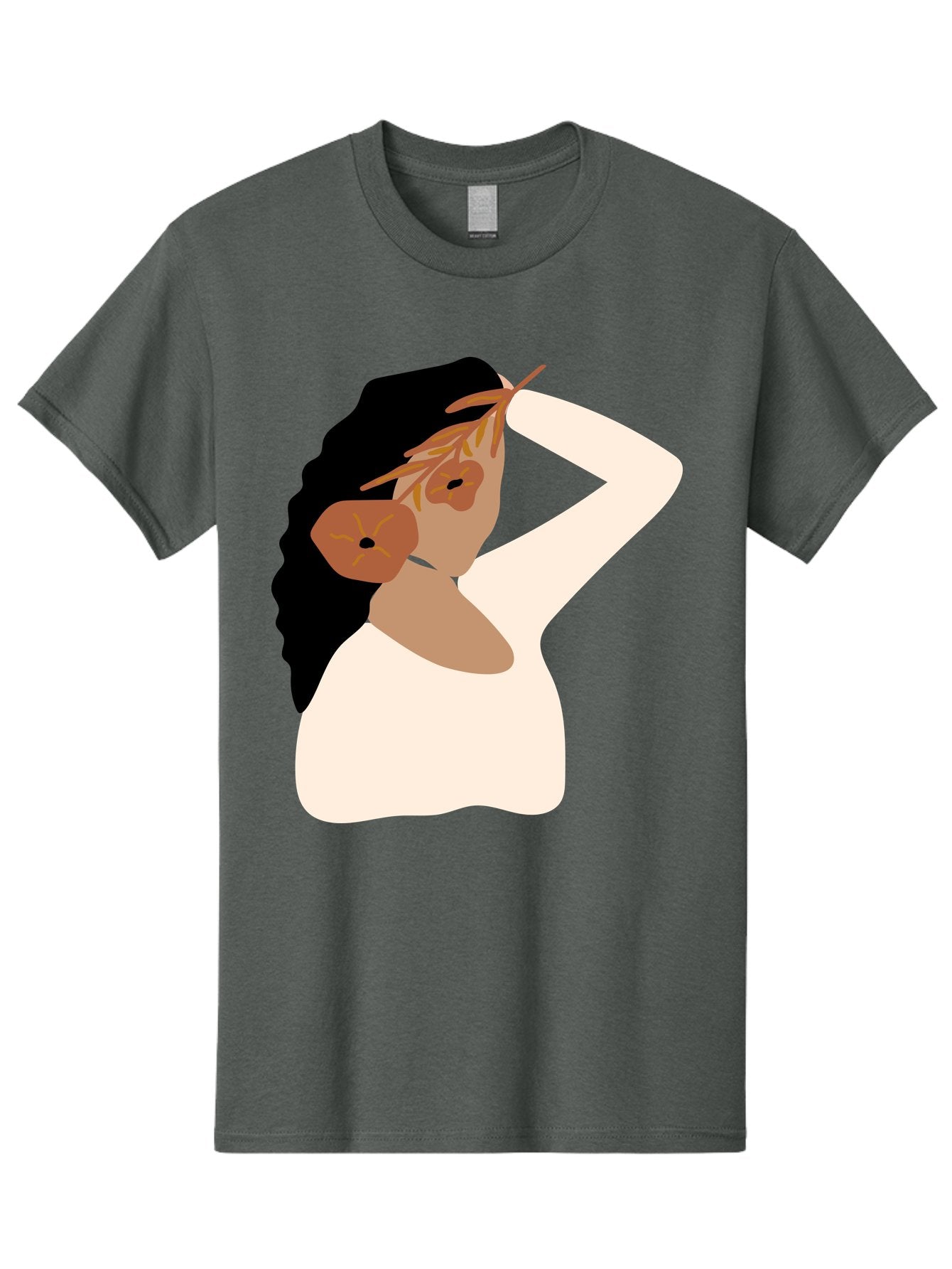 Woman-With-Flower-Earrings Men'S Graphic Tee, 100% Cotton, Comfortable Casual Summer Wear, Machine Washable, Woman With Comb In Hair, Stylized Portrait, Minimalist Art, Female Figure, Hair Accessory, Abstract Style, Modern Illustration, Aae072 7