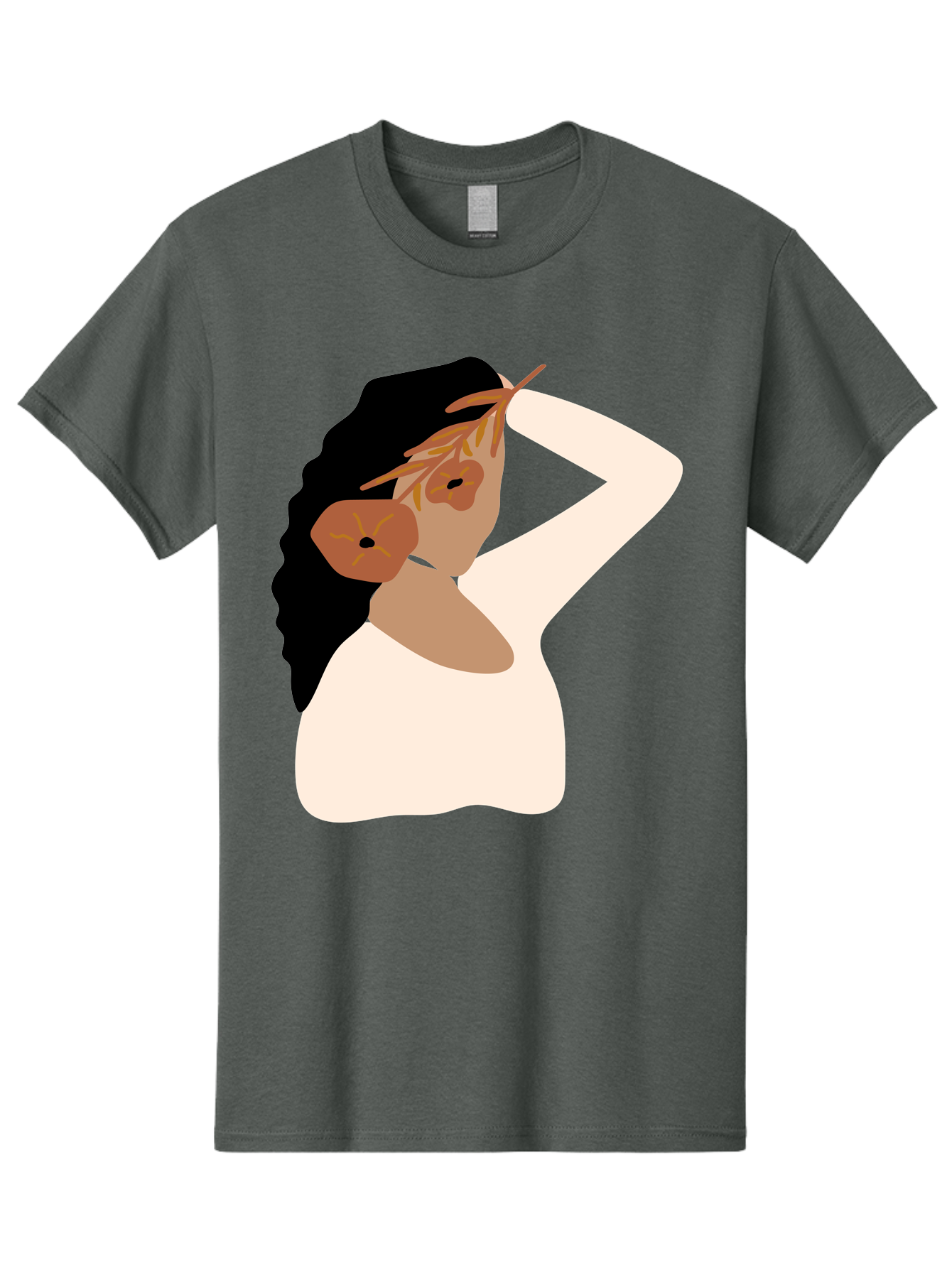 Woman-With-Flower-Earrings Men'S Graphic Tee, 100% Cotton, Comfortable Casual Summer Wear, Machine Washable, Woman With Comb In Hair, Stylized Portrait, Minimalist Art, Female Figure, Hair Accessory, Abstract Style, Modern Illustration, Aae072 25