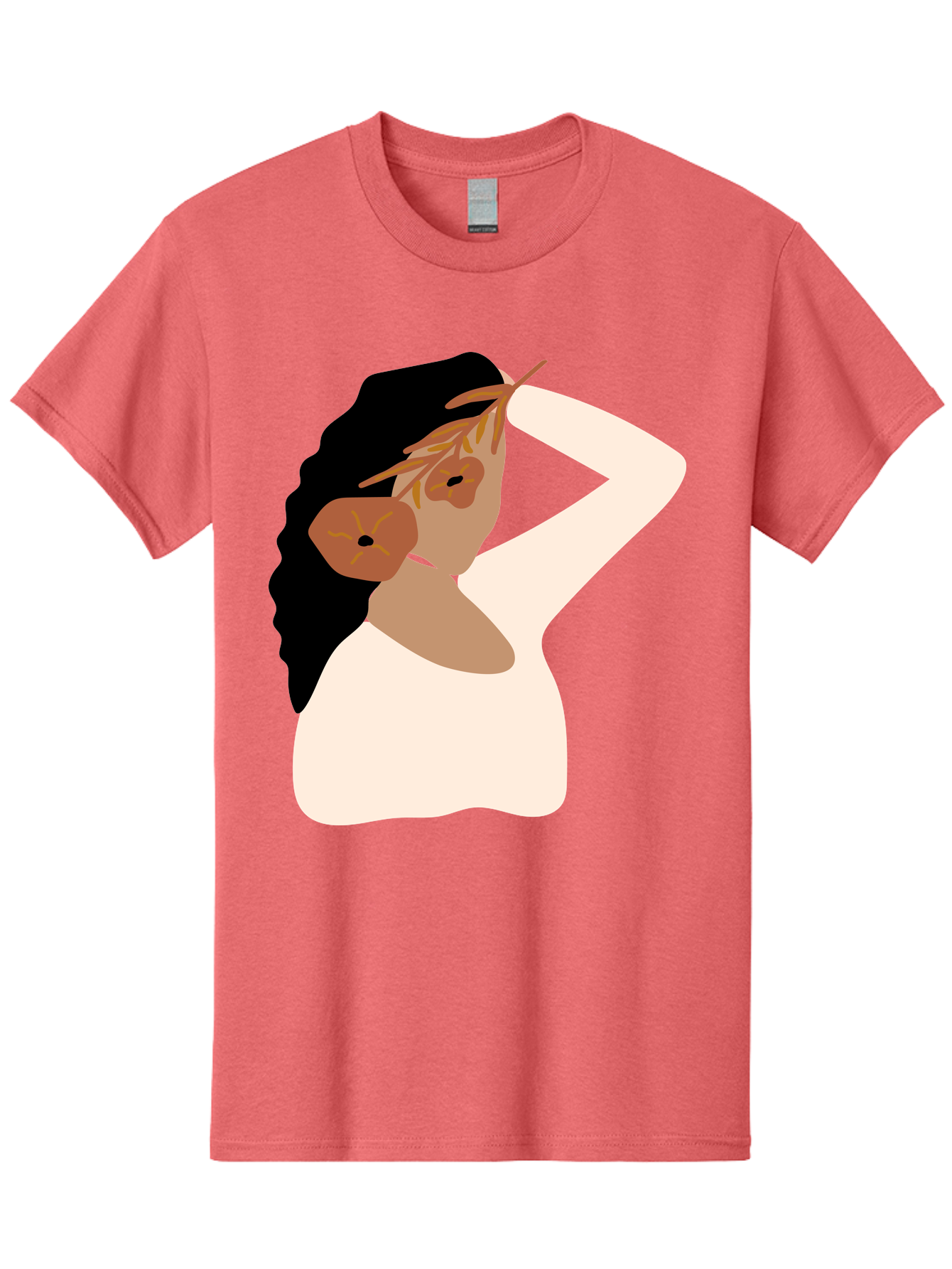 Woman-With-Flower-Earrings Men'S Graphic Tee, 100% Cotton, Comfortable Casual Summer Wear, Machine Washable, Woman With Comb In Hair, Stylized Portrait, Minimalist Art, Female Figure, Hair Accessory, Abstract Style, Modern Illustration, Aae072 21