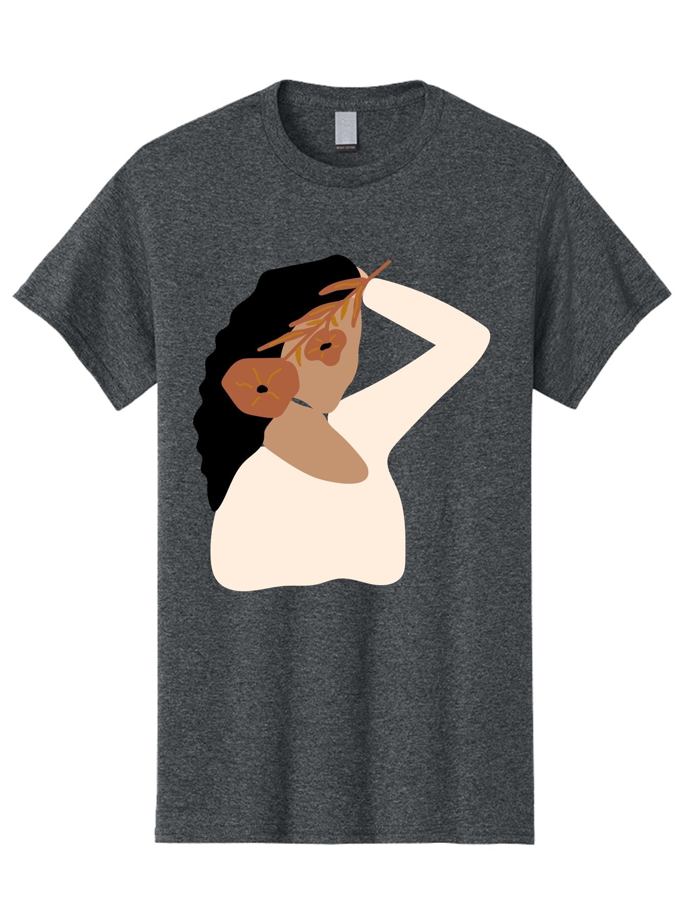 Woman-With-Flower-Earrings Men'S Graphic Tee, 100% Cotton, Comfortable Casual Summer Wear, Machine Washable, Woman With Comb In Hair, Stylized Portrait, Minimalist Art, Female Figure, Hair Accessory, Abstract Style, Modern Illustration, Aae072 5