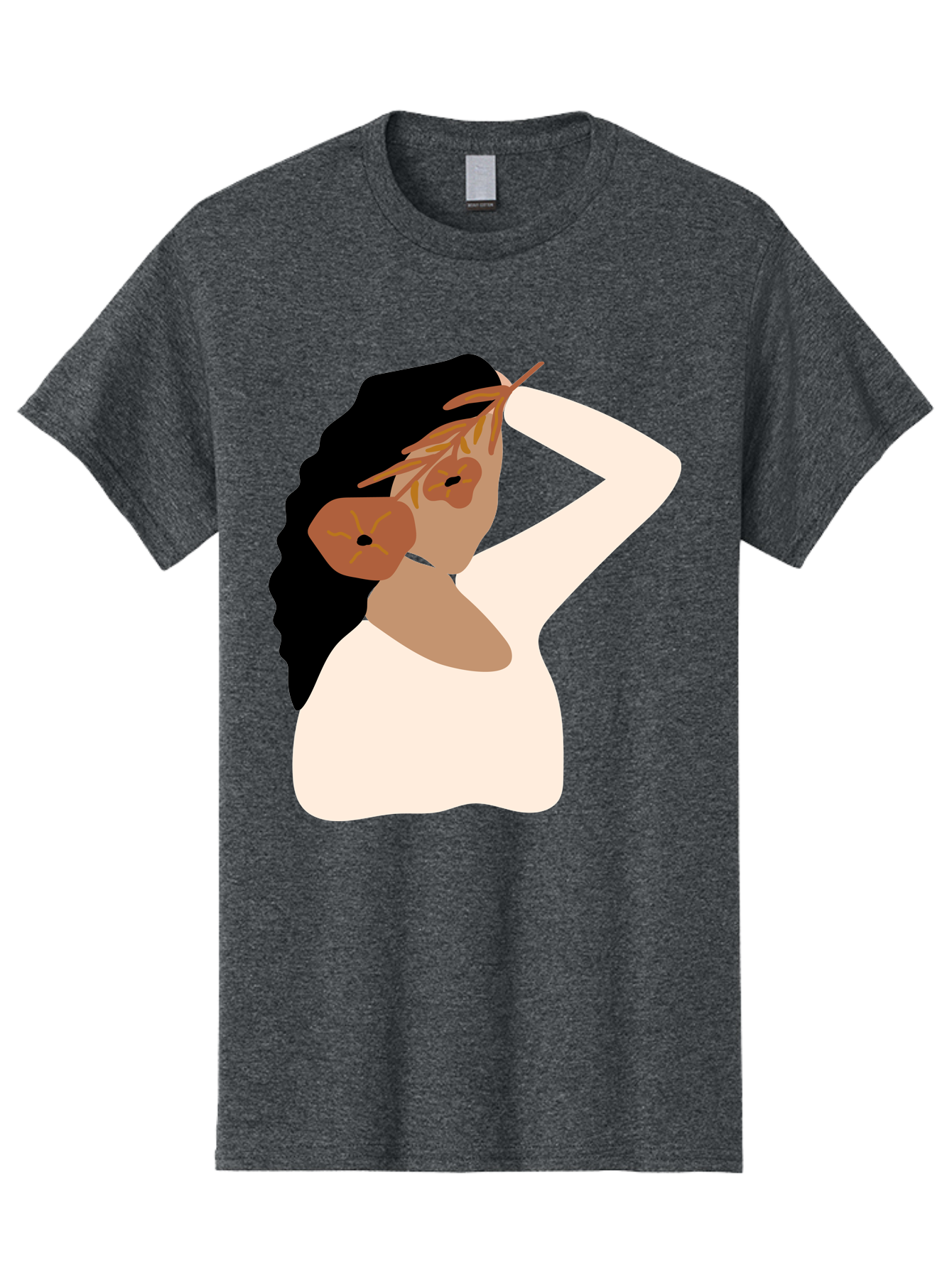 Woman-With-Flower-Earrings Men'S Graphic Tee, 100% Cotton, Comfortable Casual Summer Wear, Machine Washable, Woman With Comb In Hair, Stylized Portrait, Minimalist Art, Female Figure, Hair Accessory, Abstract Style, Modern Illustration, Aae072 15