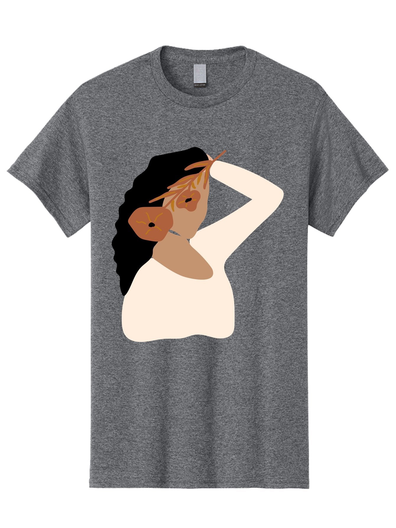 Woman-With-Flower-Earrings Men'S Graphic Tee, 100% Cotton, Comfortable Casual Summer Wear, Machine Washable, Woman With Comb In Hair, Stylized Portrait, Minimalist Art, Female Figure, Hair Accessory, Abstract Style, Modern Illustration, Aae072 10