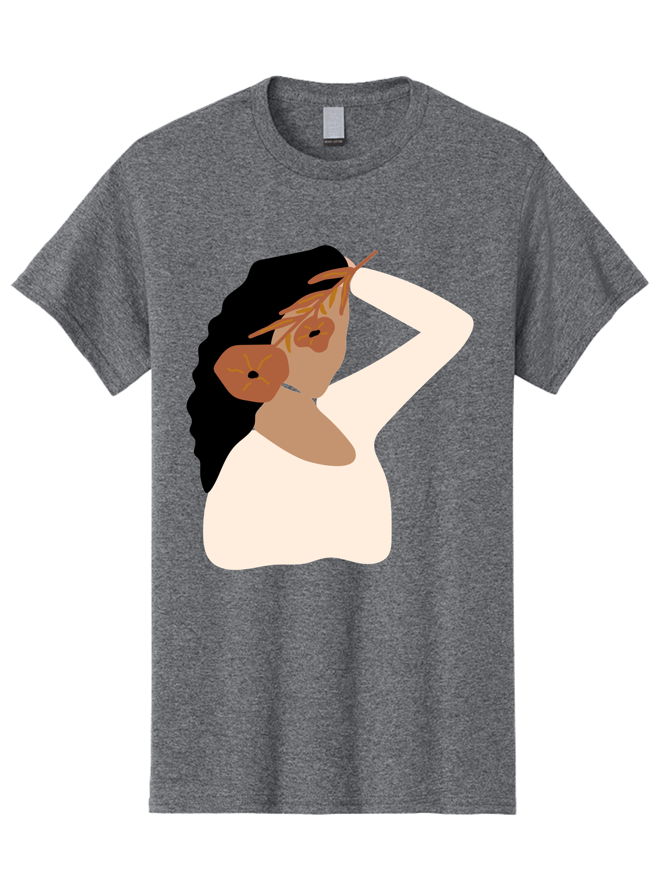 Woman-With-Flower-Earrings Men'S Graphic Tee, 100% Cotton, Comfortable Casual Summer Wear, Machine Washable, Woman With Comb In Hair, Stylized Portrait, Minimalist Art, Female Figure, Hair Accessory, Abstract Style, Modern Illustration, Aae072 27