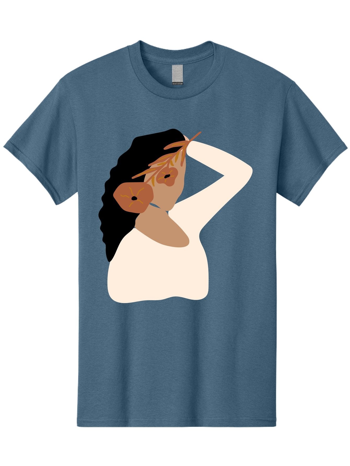 Woman-With-Flower-Earrings Men'S Graphic Tee, 100% Cotton, Comfortable Casual Summer Wear, Machine Washable, Woman With Comb In Hair, Stylized Portrait, Minimalist Art, Female Figure, Hair Accessory, Abstract Style, Modern Illustration, Aae072 13