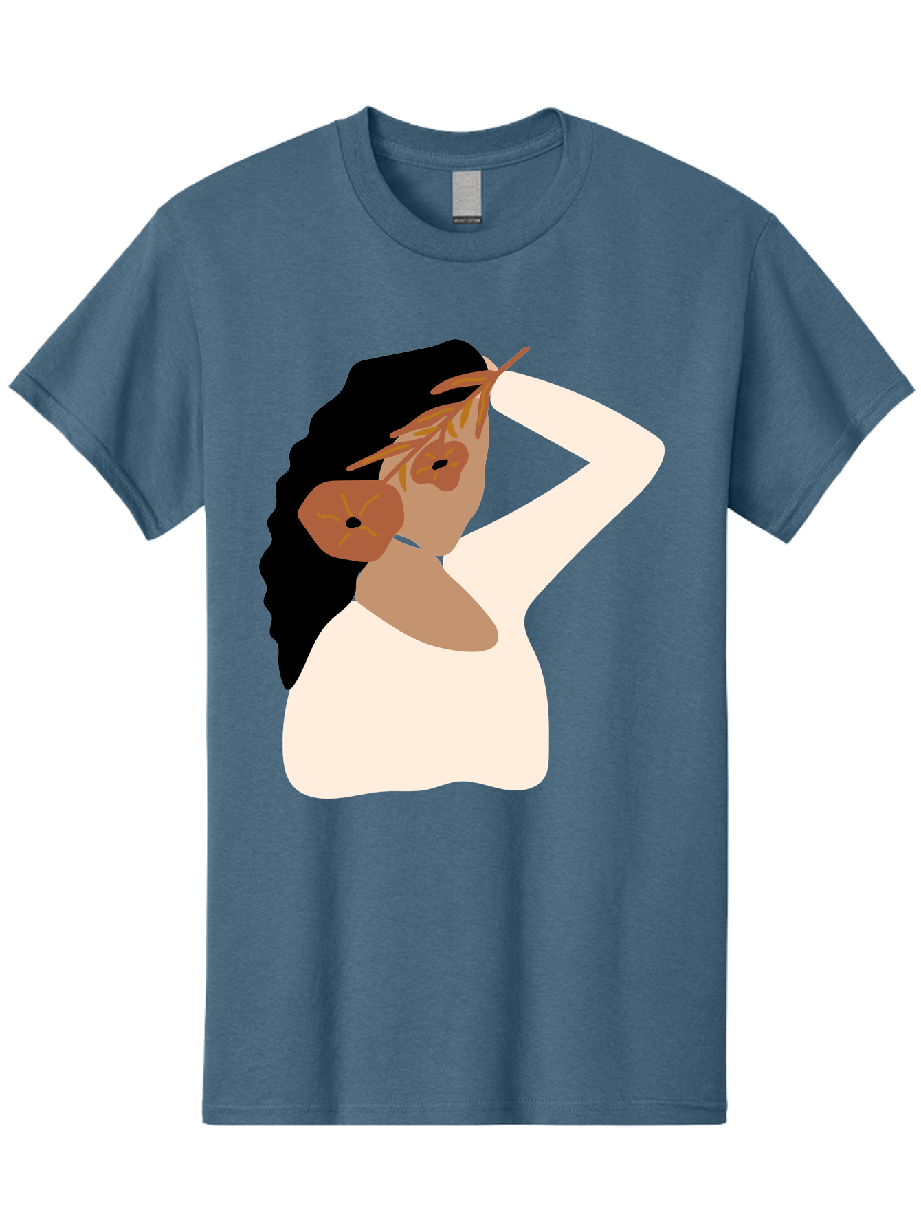 Woman-With-Flower-Earrings Men'S Graphic Tee, 100% Cotton, Comfortable Casual Summer Wear, Machine Washable, Woman With Comb In Hair, Stylized Portrait, Minimalist Art, Female Figure, Hair Accessory, Abstract Style, Modern Illustration, Aae072 29