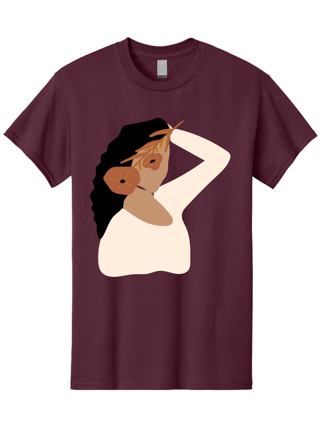 Woman-With-Flower-Earrings Men'S Graphic Tee, 100% Cotton, Comfortable Casual Summer Wear, Machine Washable, Woman With Comb In Hair, Stylized Portrait, Minimalist Art, Female Figure, Hair Accessory, Abstract Style, Modern Illustration, Aae072 4